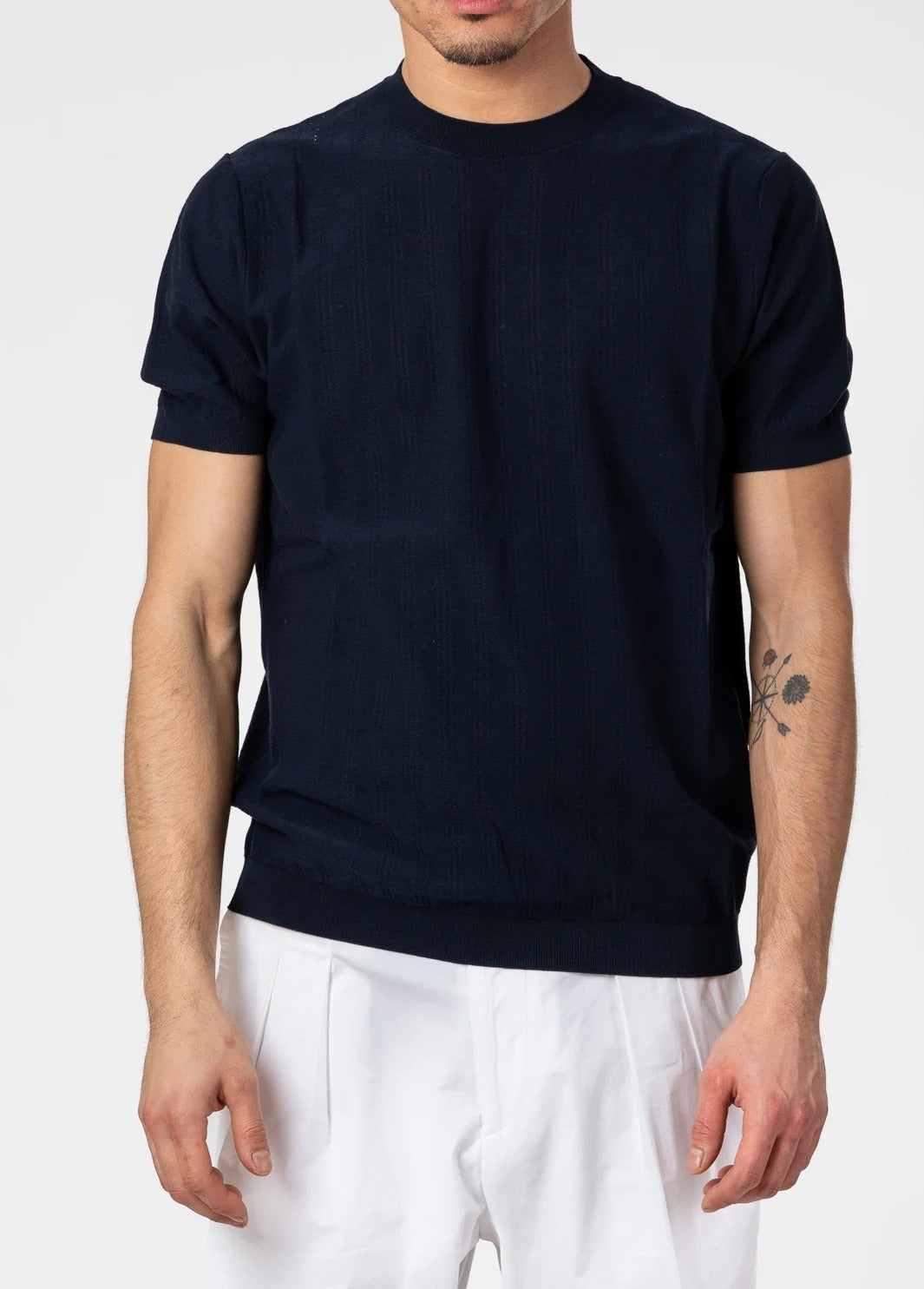 KANGRA Maglia Uomo Girocollo Coste Verticali-Blu