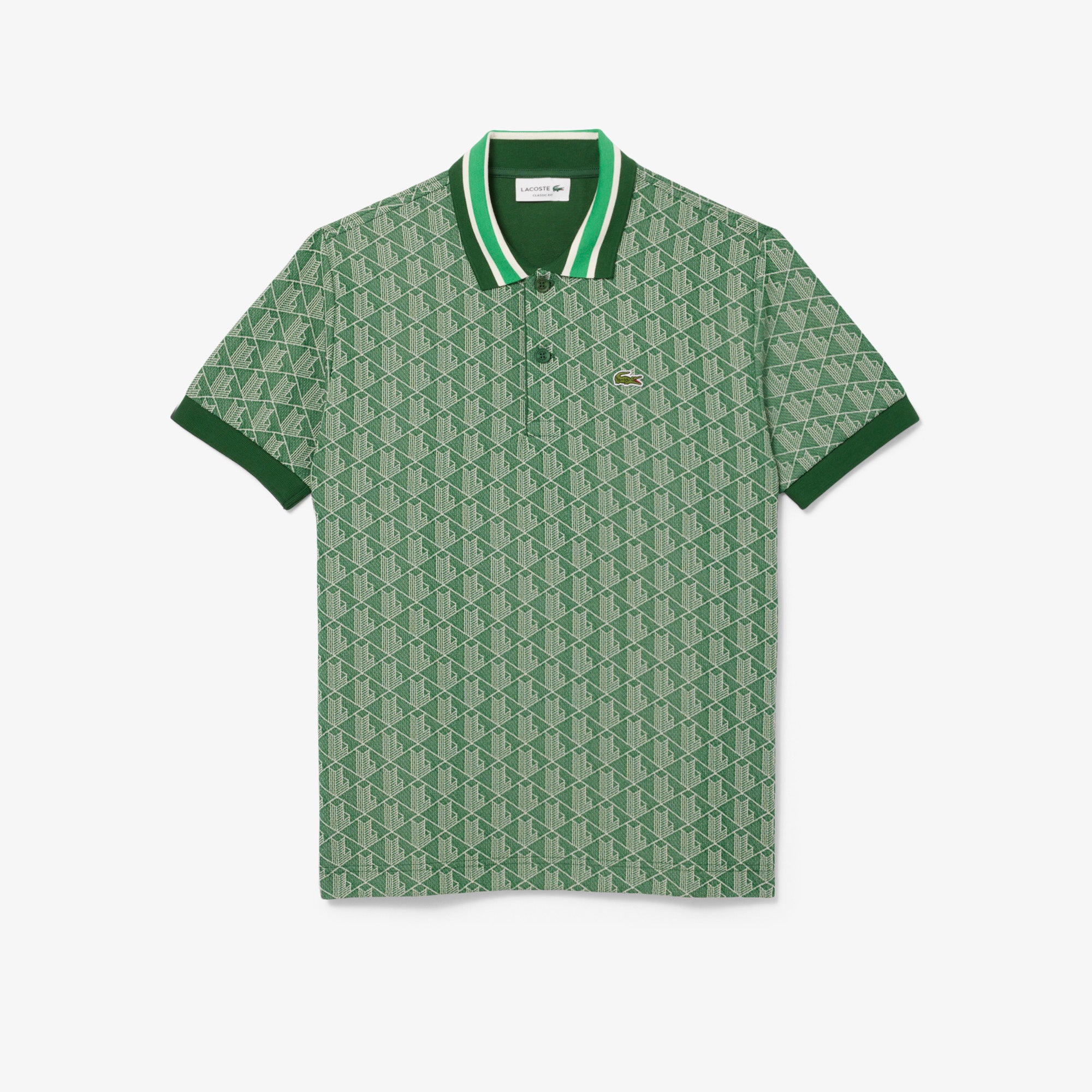 LACOSTE Polo Uomo Jacquard Monogram-Verde Beige