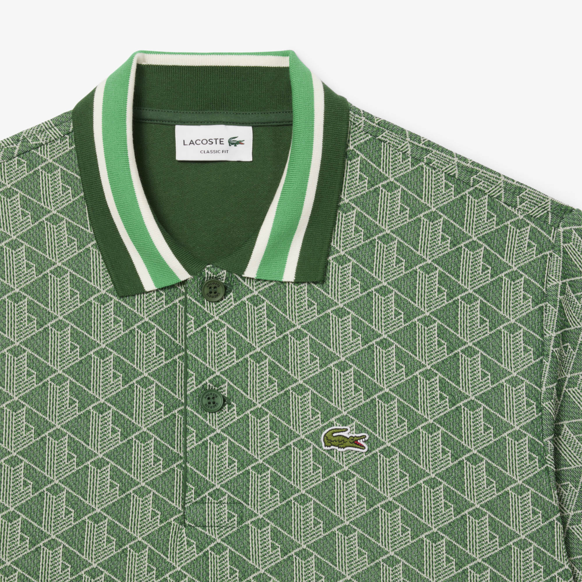 LACOSTE Polo Uomo Jacquard Monogram-Verde Beige