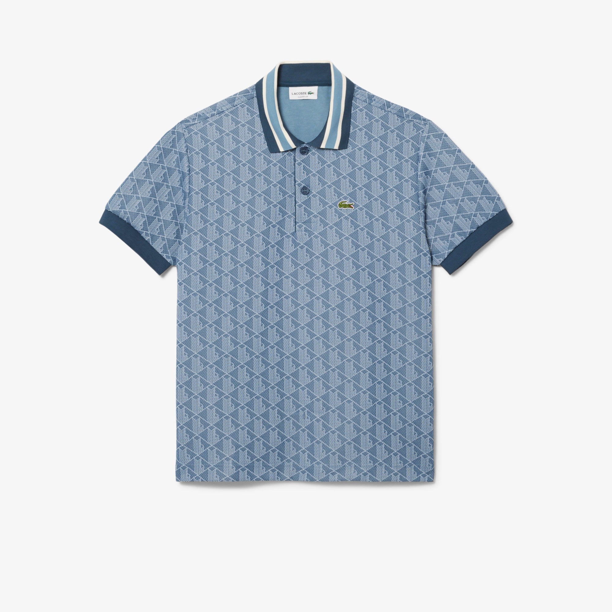 LACOSTE Polo Uomo Jacquard Monogram-Blu Azzurro