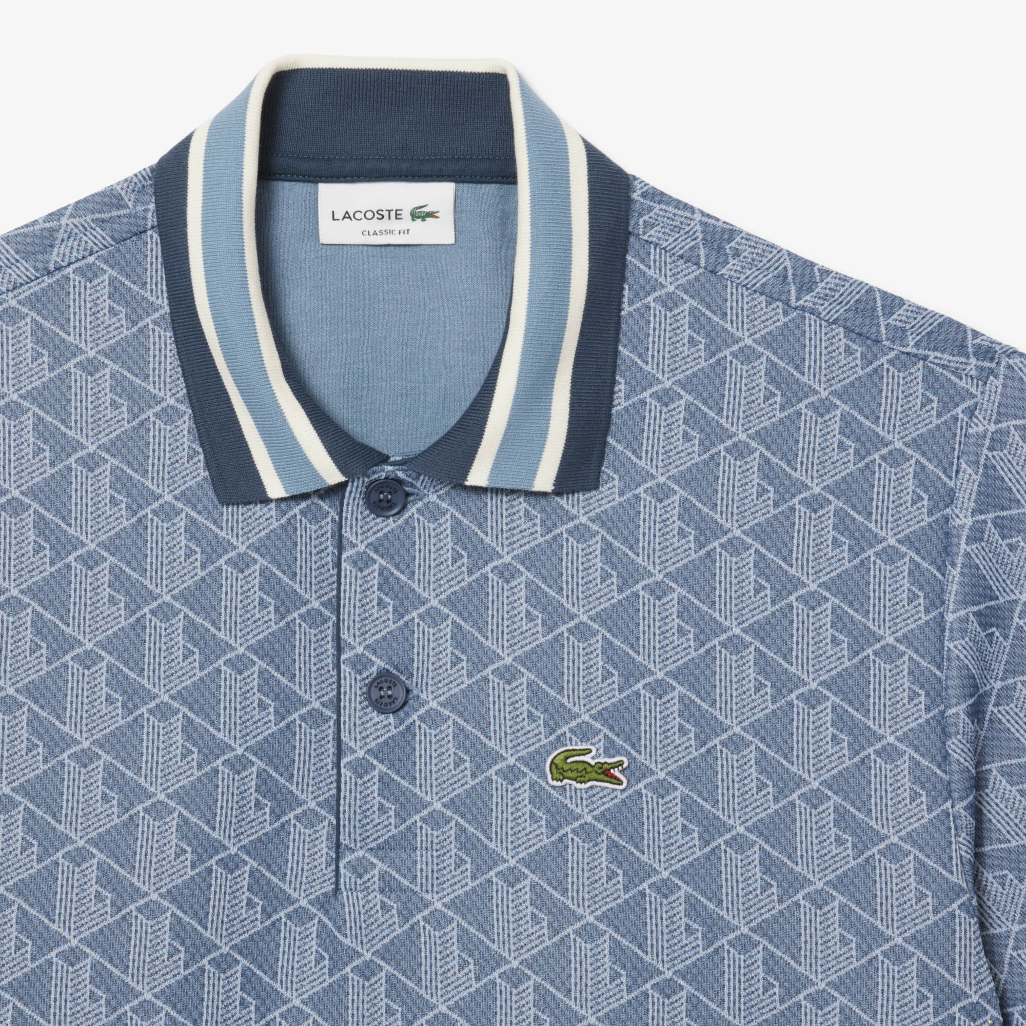 LACOSTE Polo Uomo Jacquard Monogram-Blu Azzurro