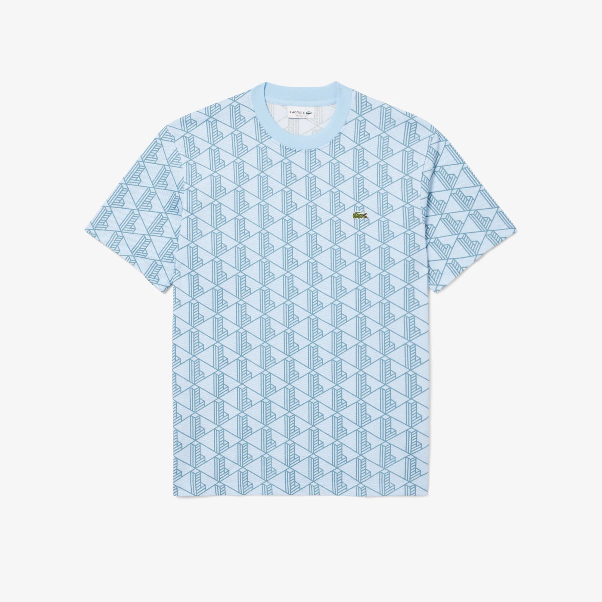 LACOSTE T-Shirt Uomo Cotone Monogram-Blu Azzurro