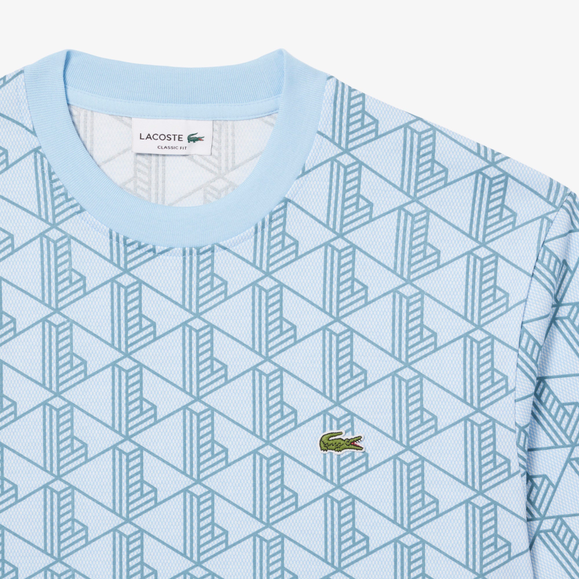 LACOSTE T-Shirt Uomo Cotone Monogram-Blu Azzurro