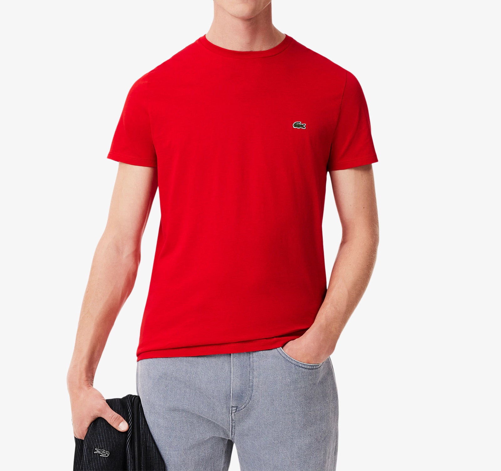 LACOSTE T-Shirt Uomo Cotone Pima-Rosso