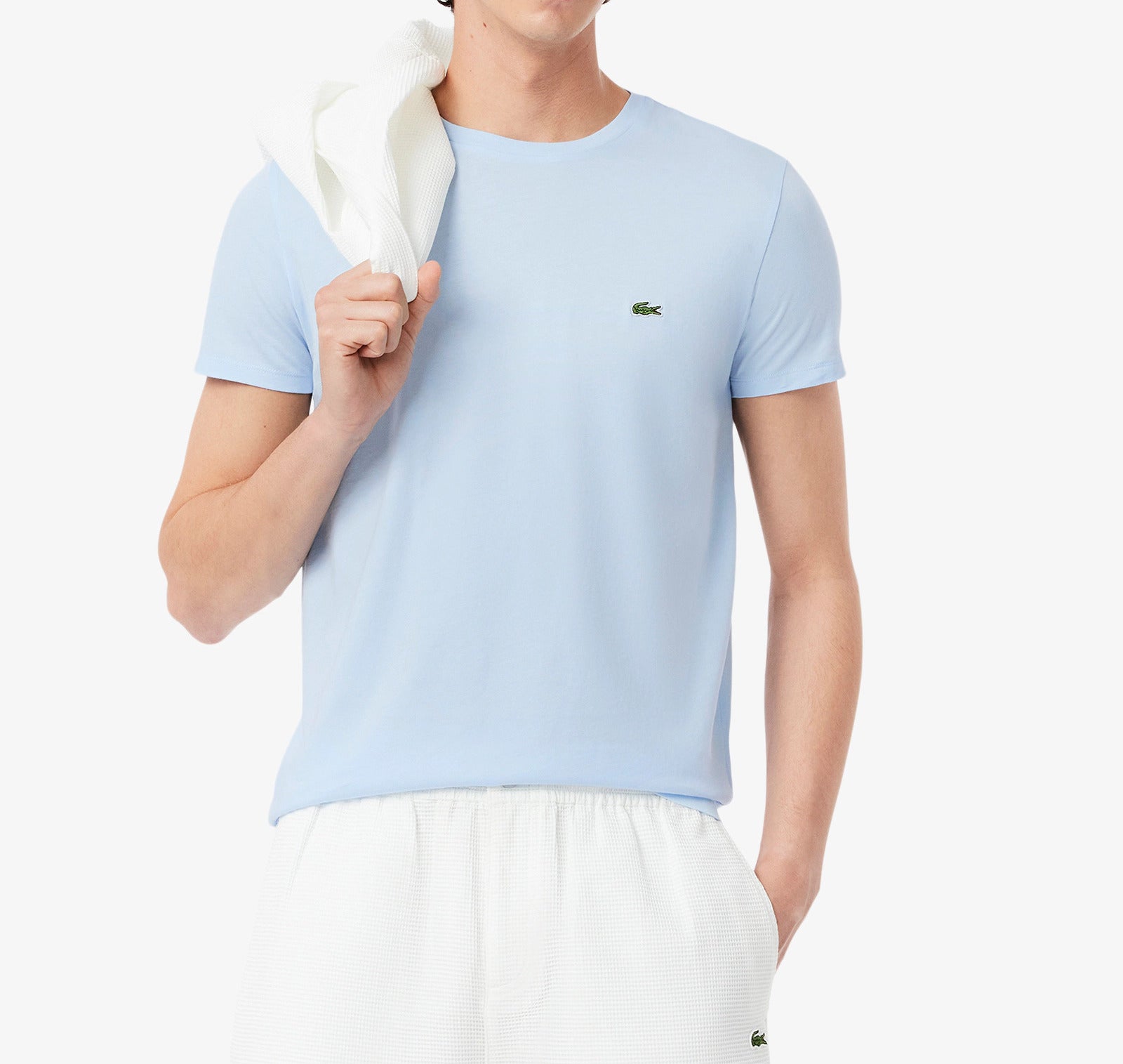 LACOSTE T-Shirt Uomo Cotone Pima-Blu Chiaro