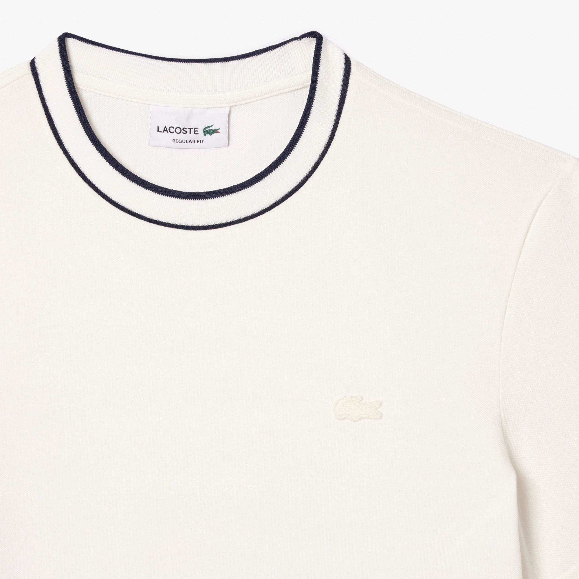 LACOSTE T-Shirt Uomo Colletto Righe-Bianco