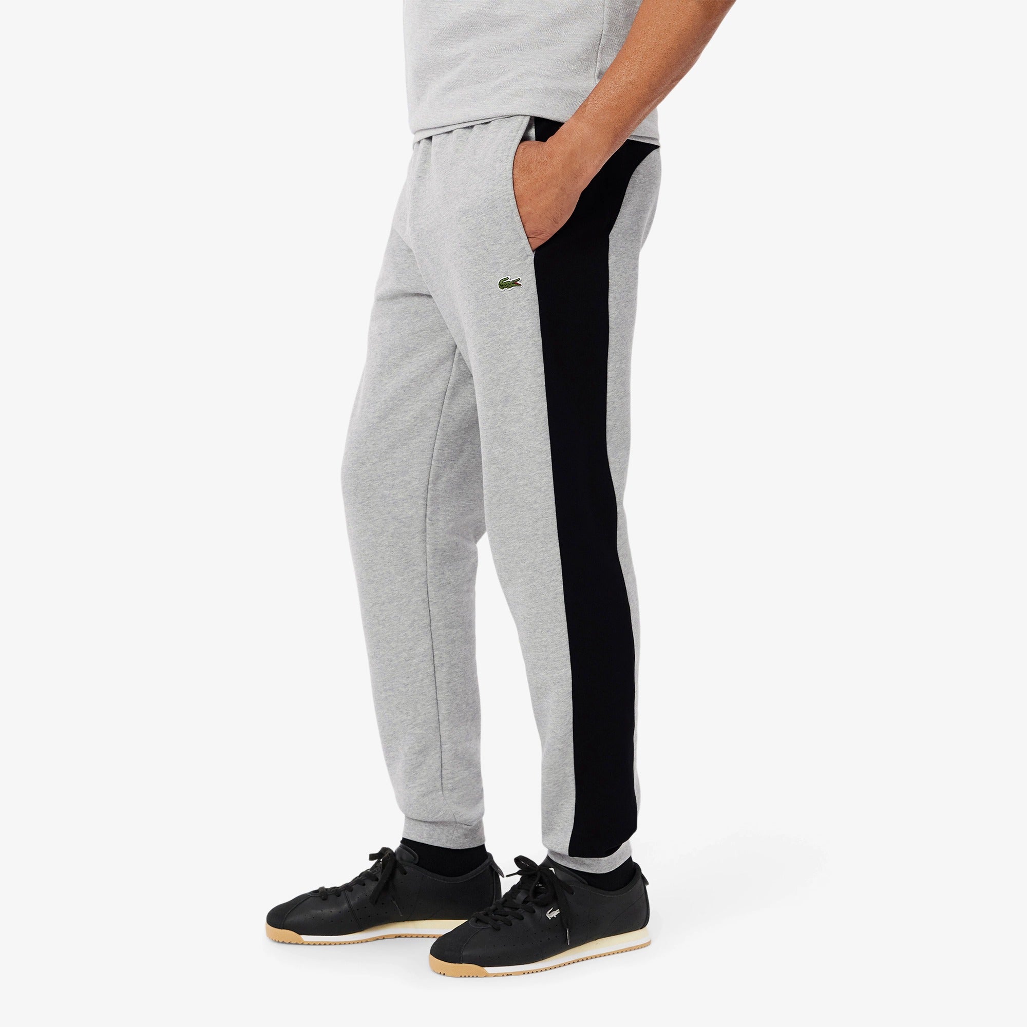 LACOSTE Pantalone Tuta Color Block-Grigio Chine Nero