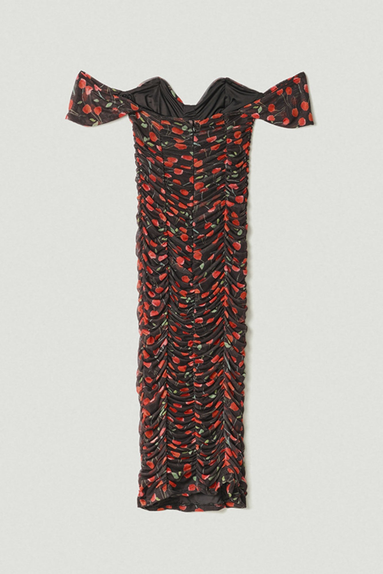 MAR DE MARGARITAS Tubino Midi Evita in tulle con arricciature e scollo a cuore-Cerises Noir