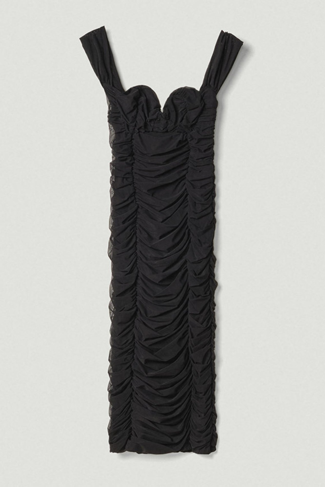 MAR DE MARGARITAS Tubino midi Evita in tulle con arricciature e scollo a cuore-Nero