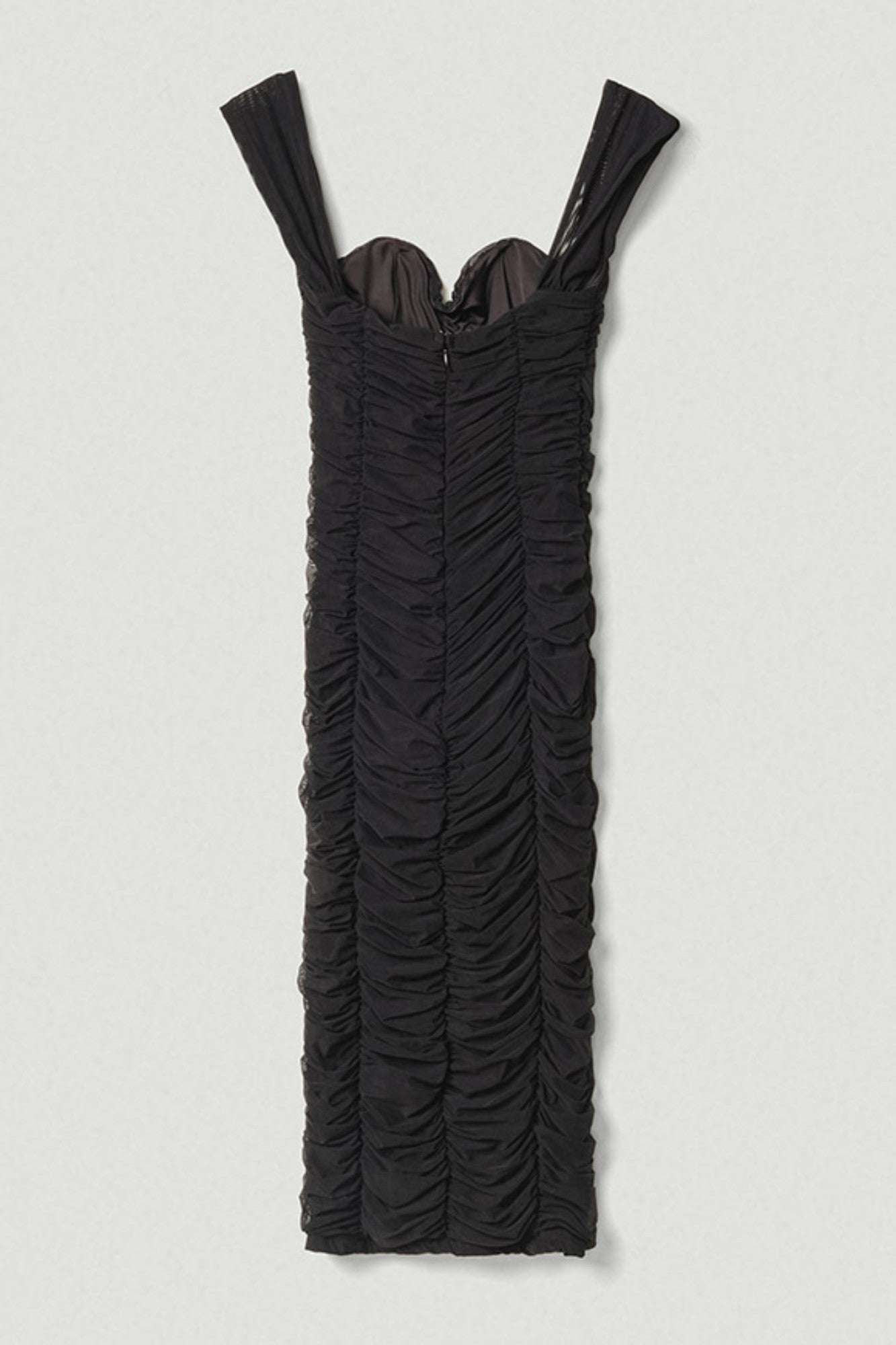 MAR DE MARGARITAS Tubino midi Evita in tulle con arricciature e scollo a cuore-Nero