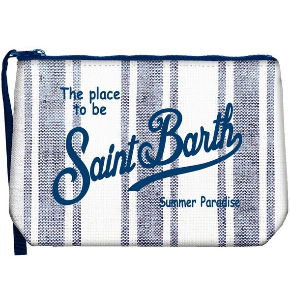 MC2 SAINT BARTH Pochette Aline Linen-Beach Stripes Blue