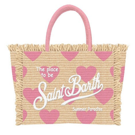 MC2 SAINT BARTH Borsa Colette Straw N-Hearts Naturale Rosa
