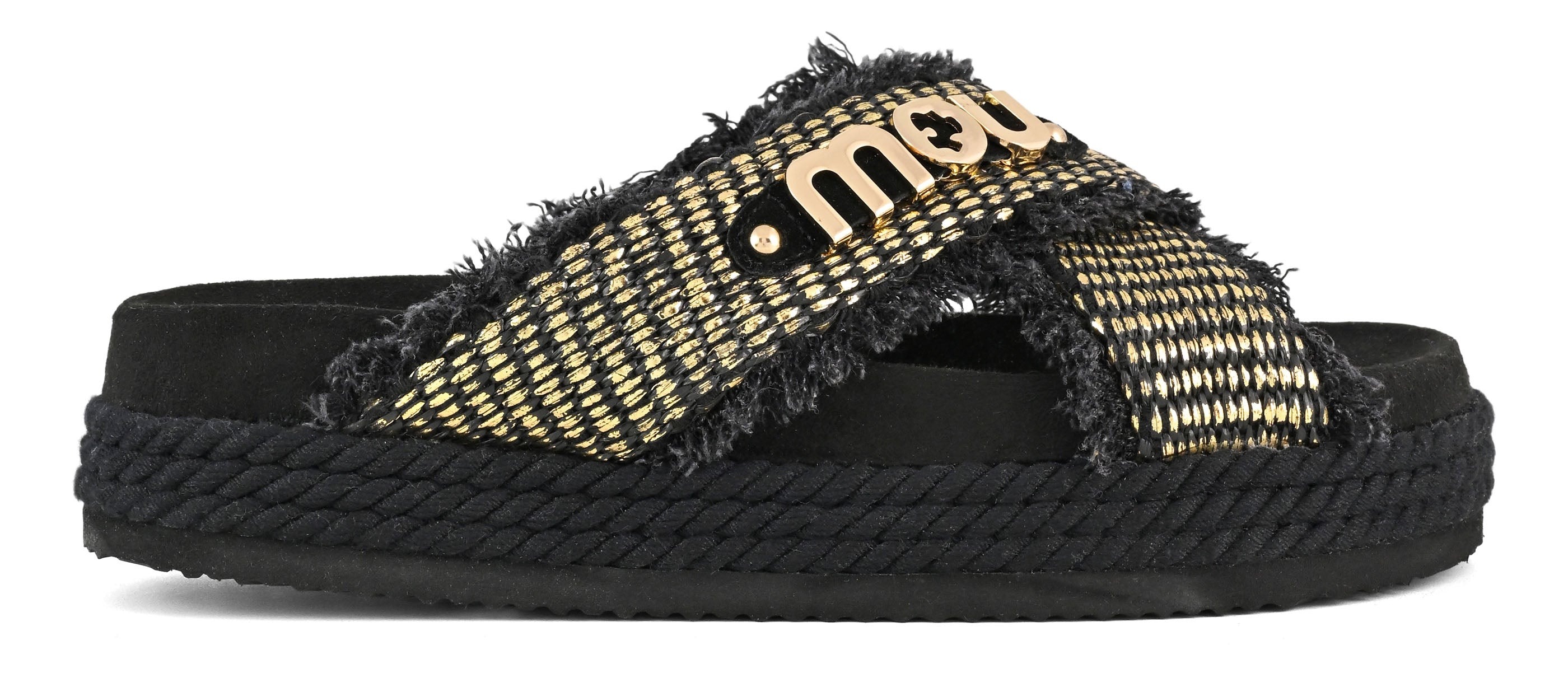MOU Sandalo Criss-Cross Rope Raffia-Metal Black