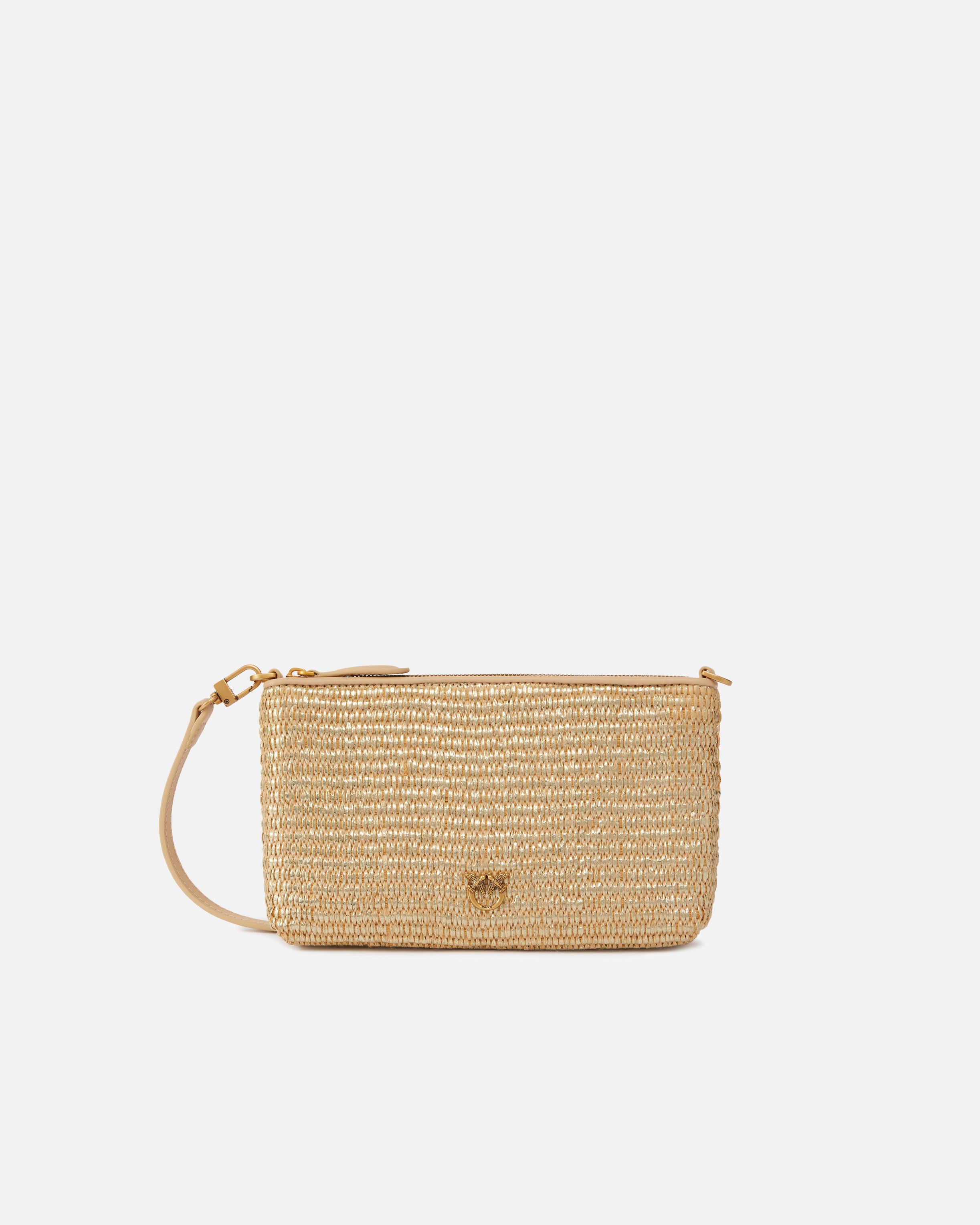 PINKO Borsa Flat Horizontal Mini Rafia-Beige Oro