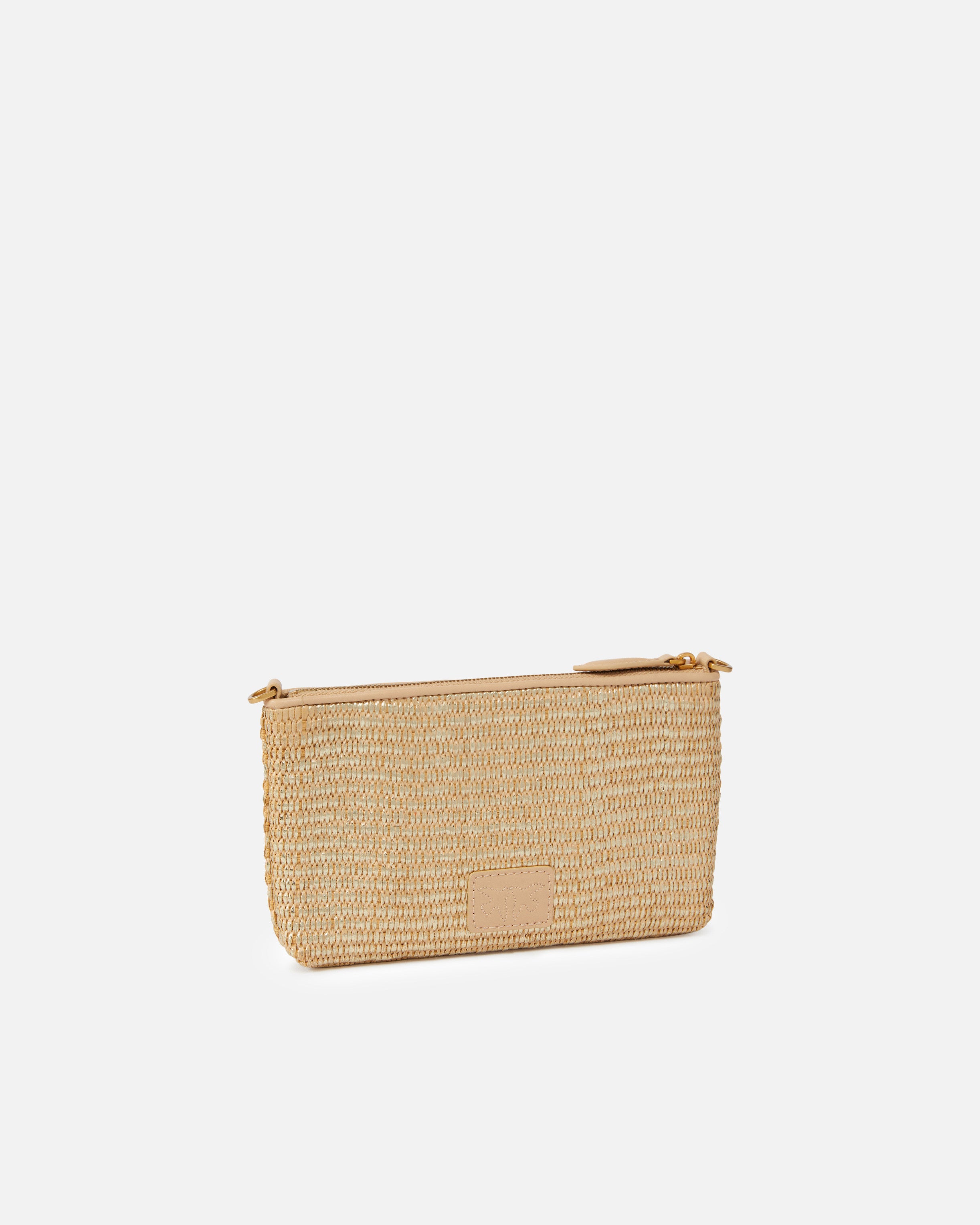 PINKO Borsa Flat Horizontal Mini Rafia-Beige Oro