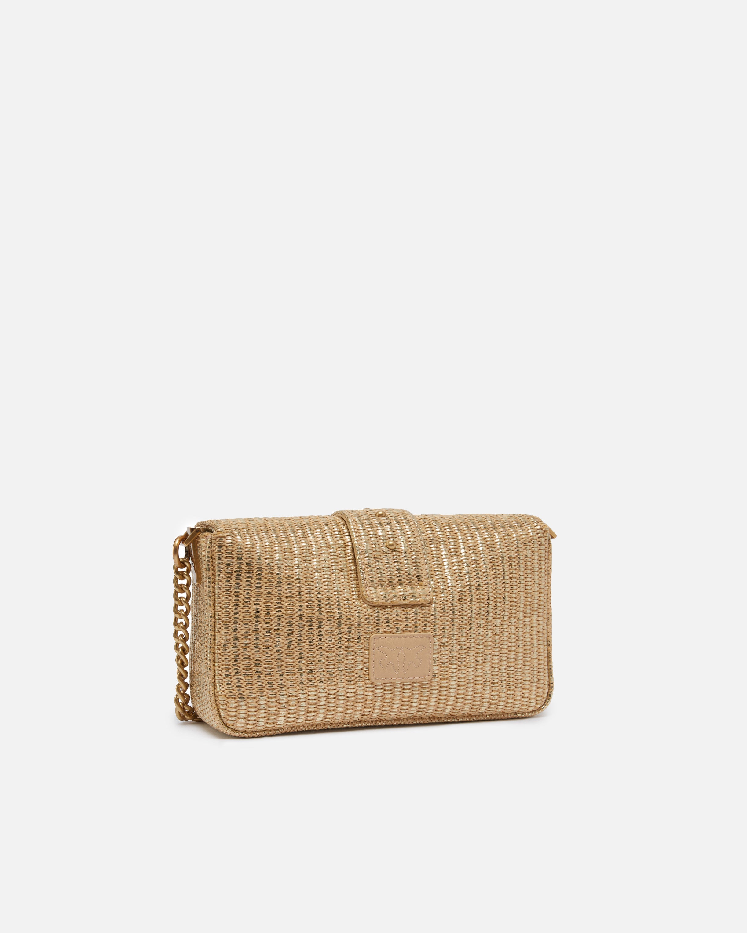 PINKO Borsa Love One Mini Slouchy Rafia-Beige Oro