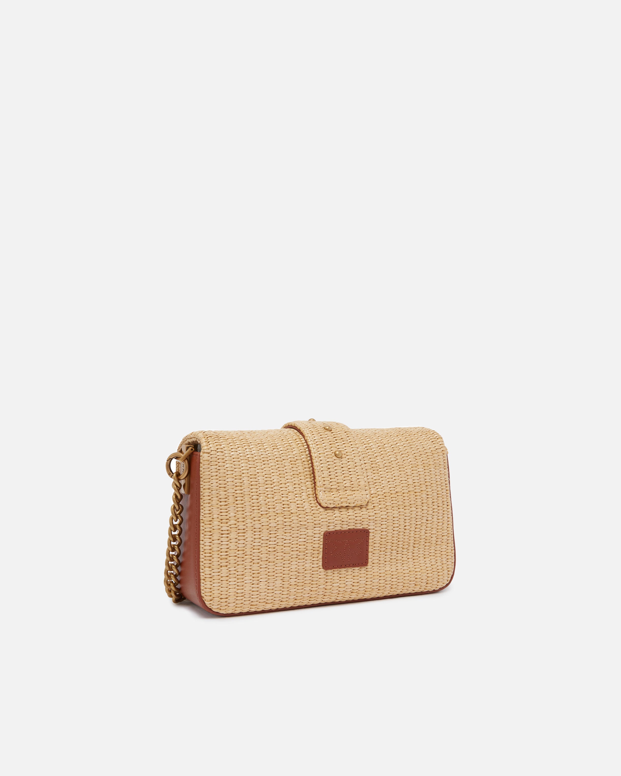 PINKO Borsa Love One Mini Slouchy Rafia-Beige Grigio