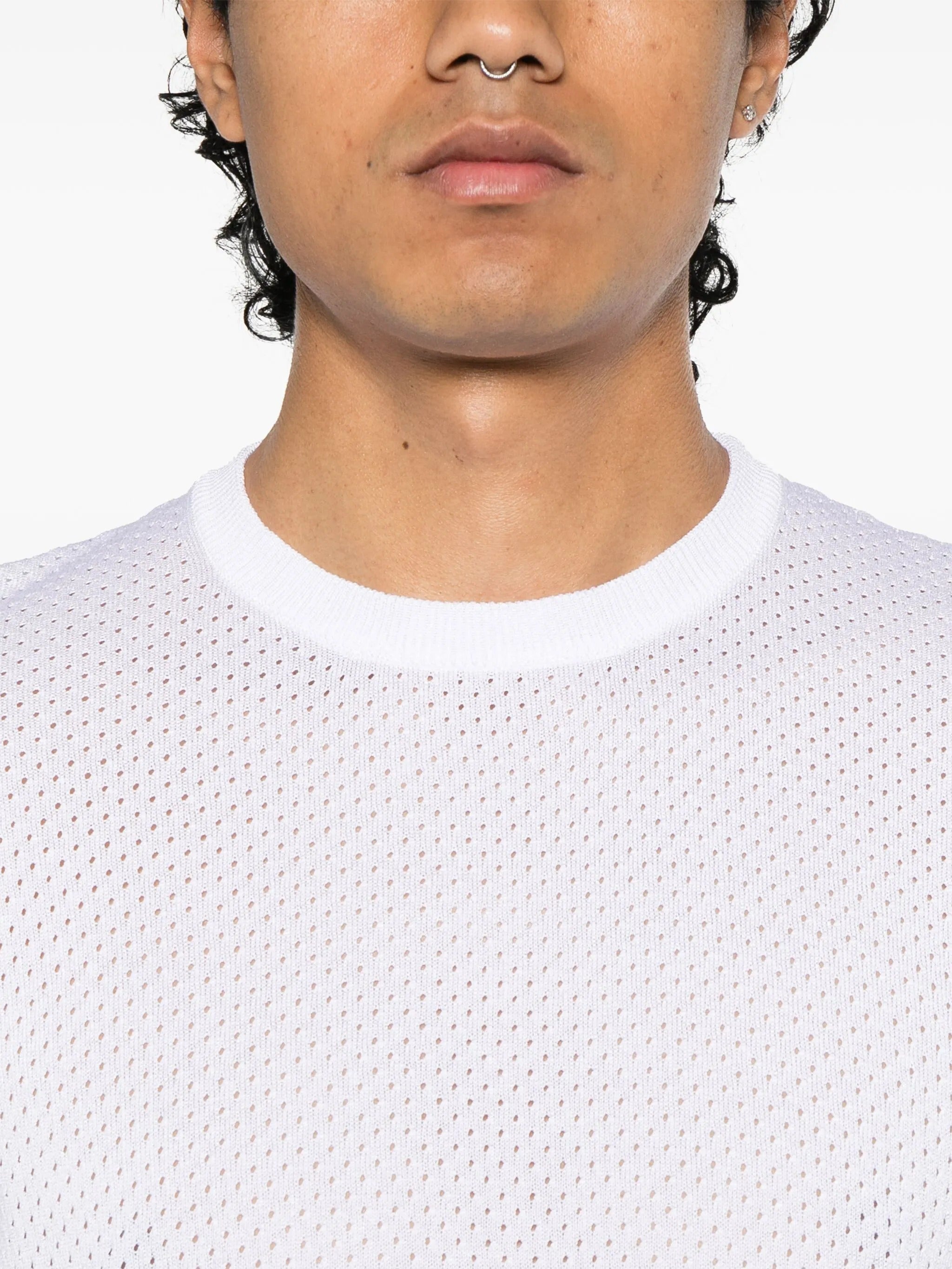 ROBERTO COLLINA T-Shirt Uomo Punto Rete-Bianco