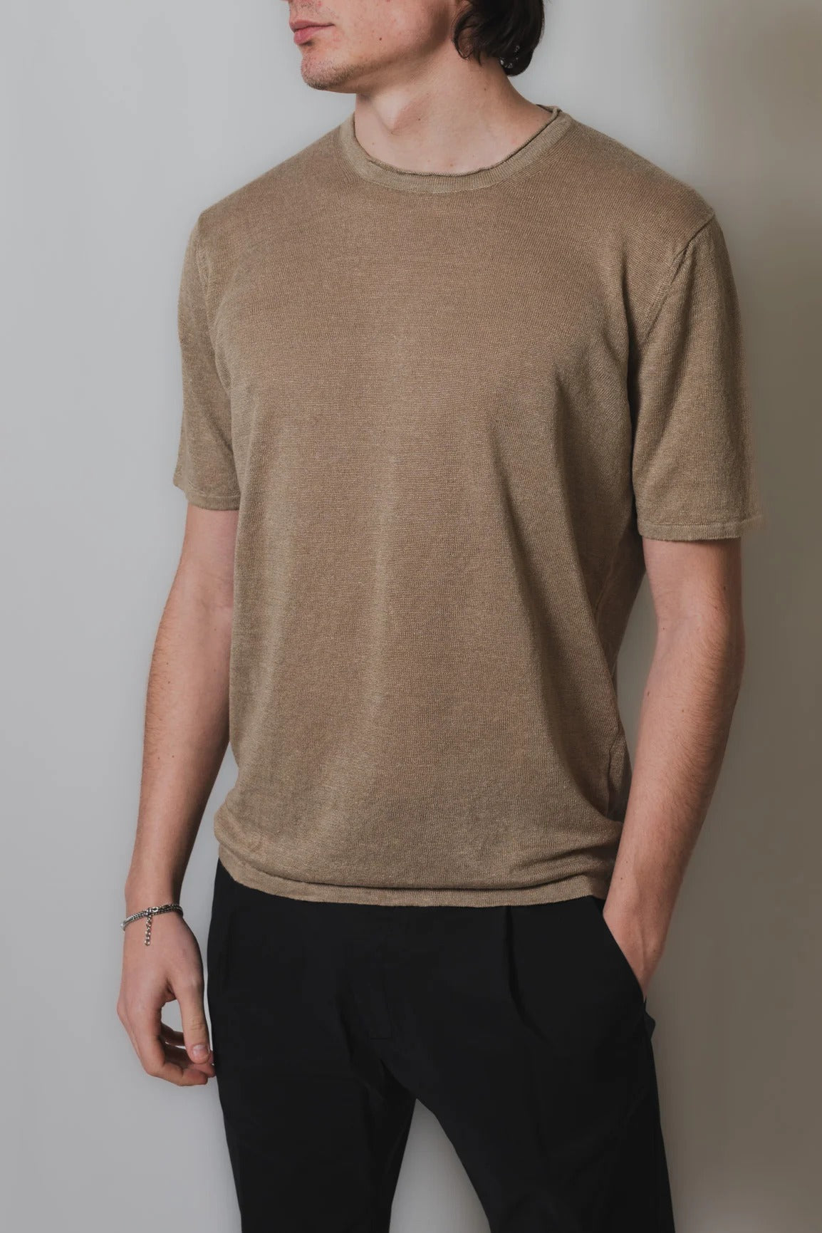 ROBERTO COLLINA T-Shirt Uomo Lino-Sabbia