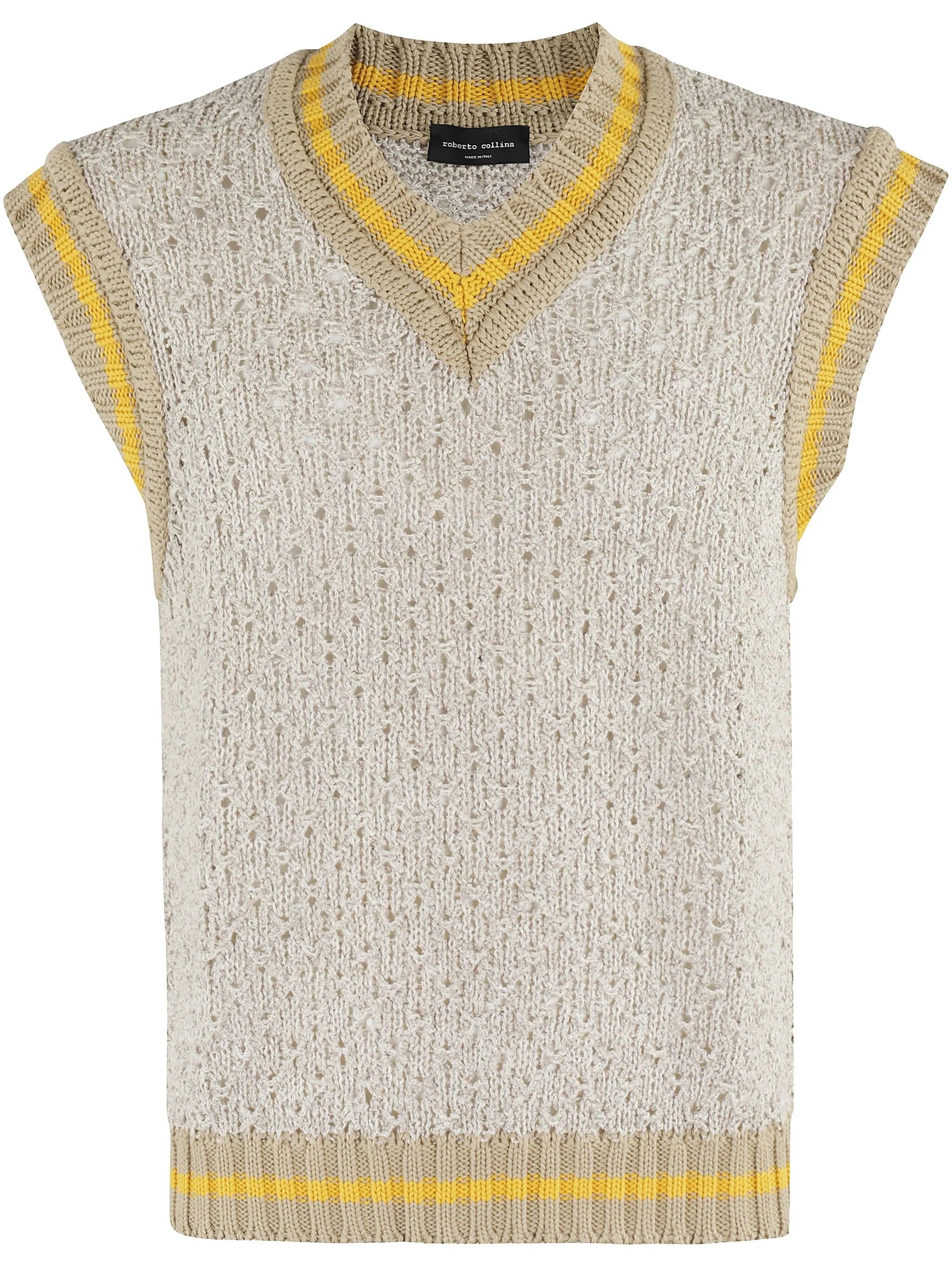 ROBERTO COLLINA Gilet Uomo Scollo V Rigato-Lino