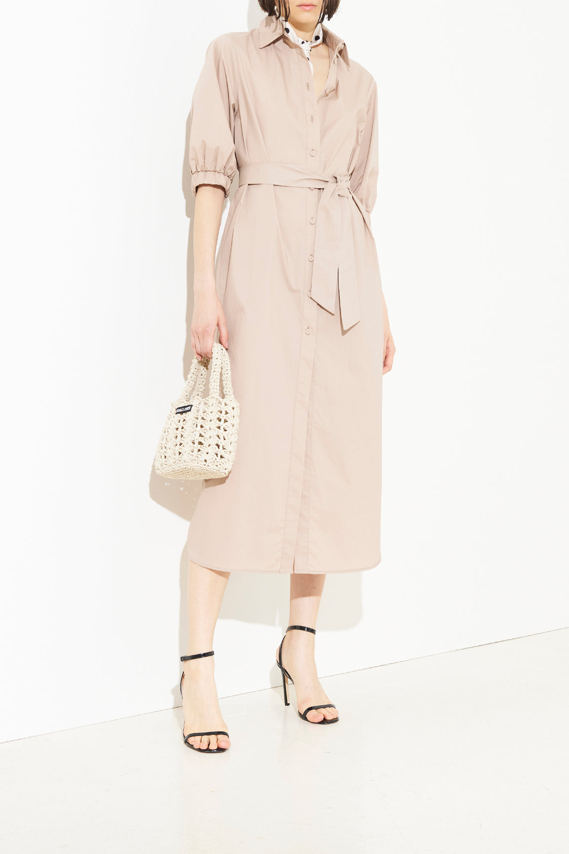 SO ALLURE Abito Chemisier Midi Popeline Cotone-Safari