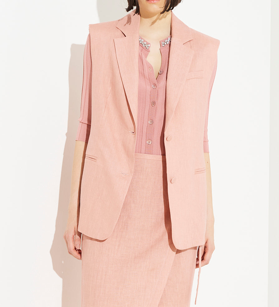 SO ALLURE Gilet Monopetto Lino-Cameo