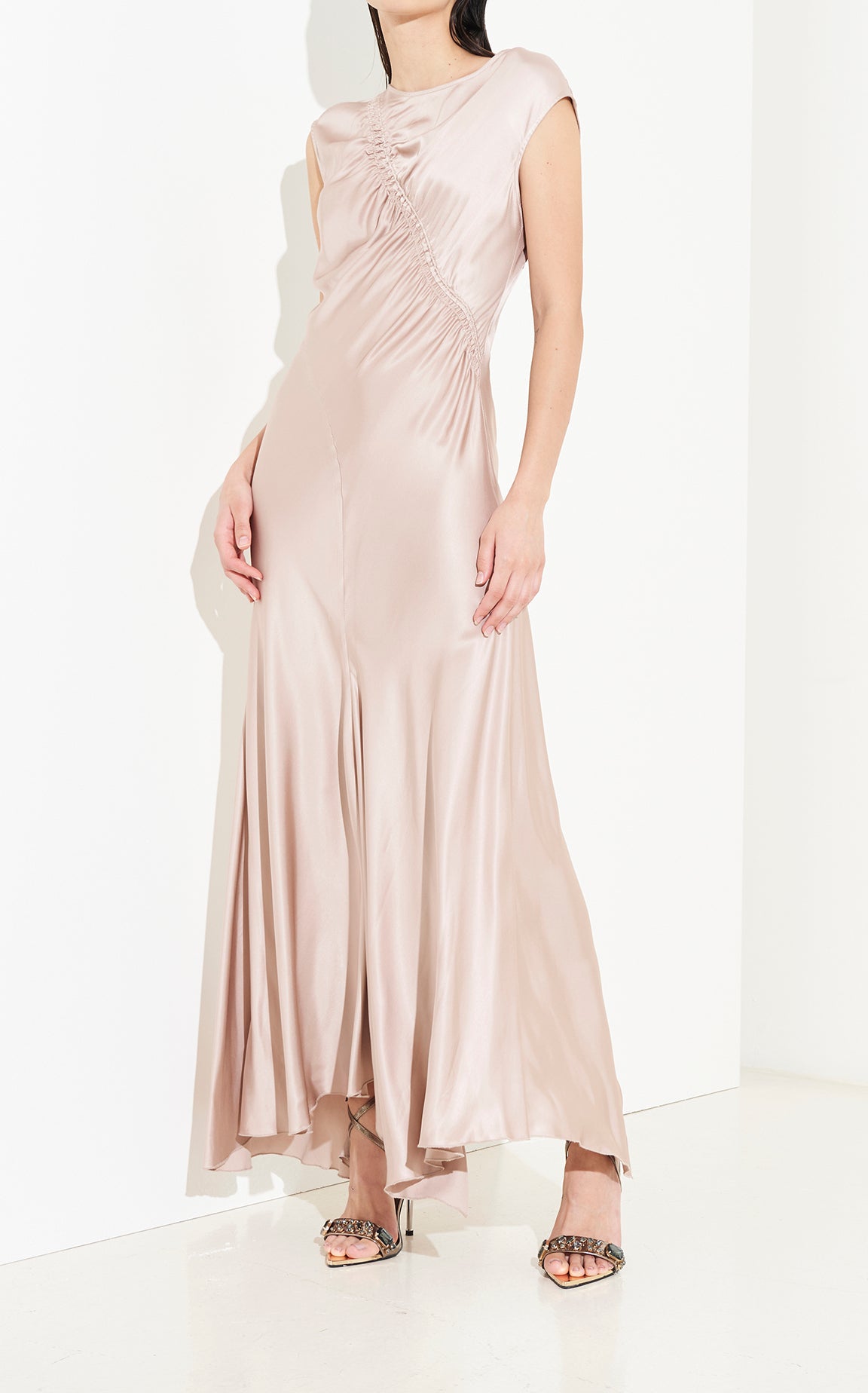 SO ALLURE Abito Lungo Raso Arricciatura-Dove