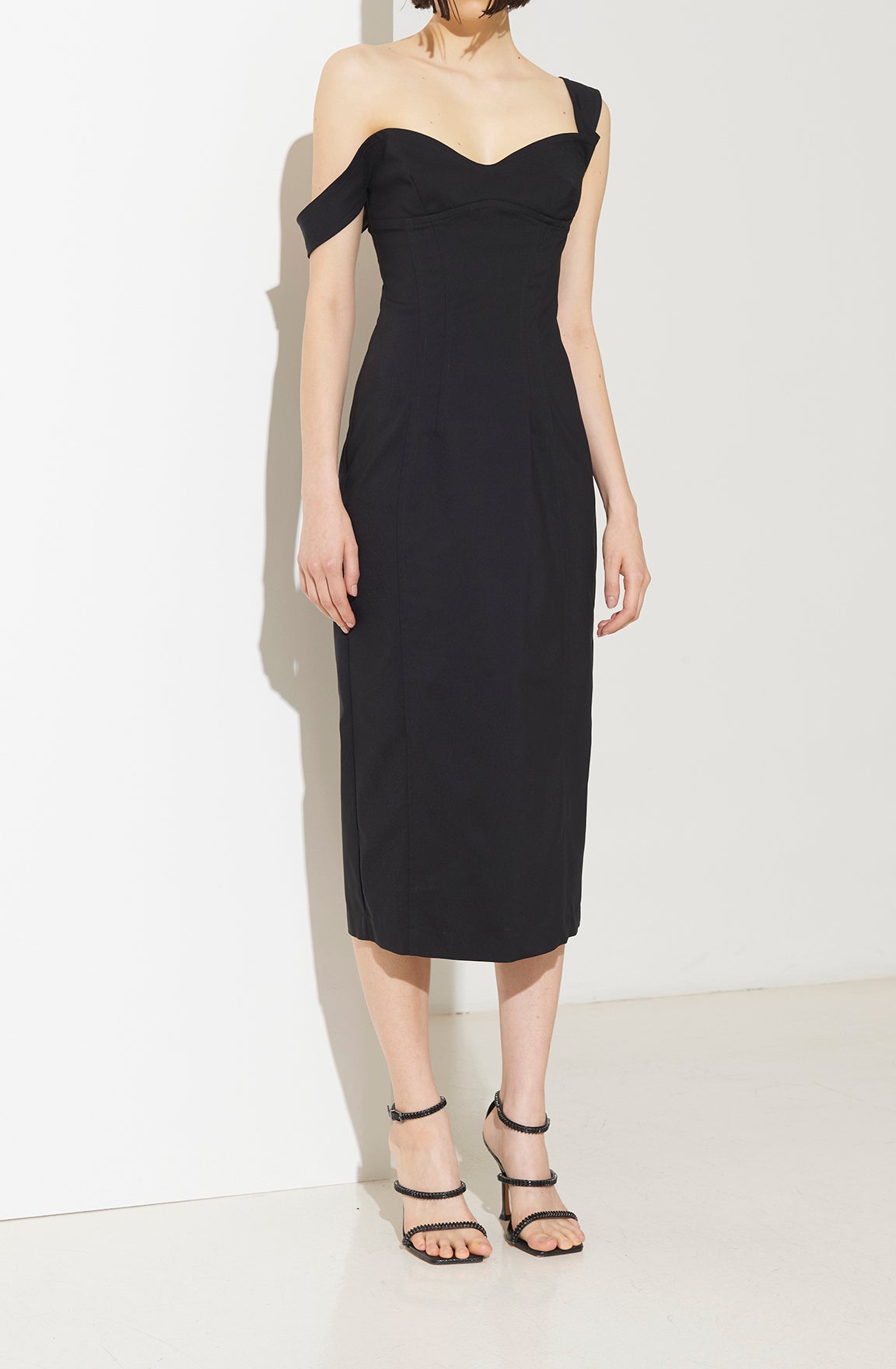 SO ALLURE Abito Midi Tubino Popeline Cotone-Nero
