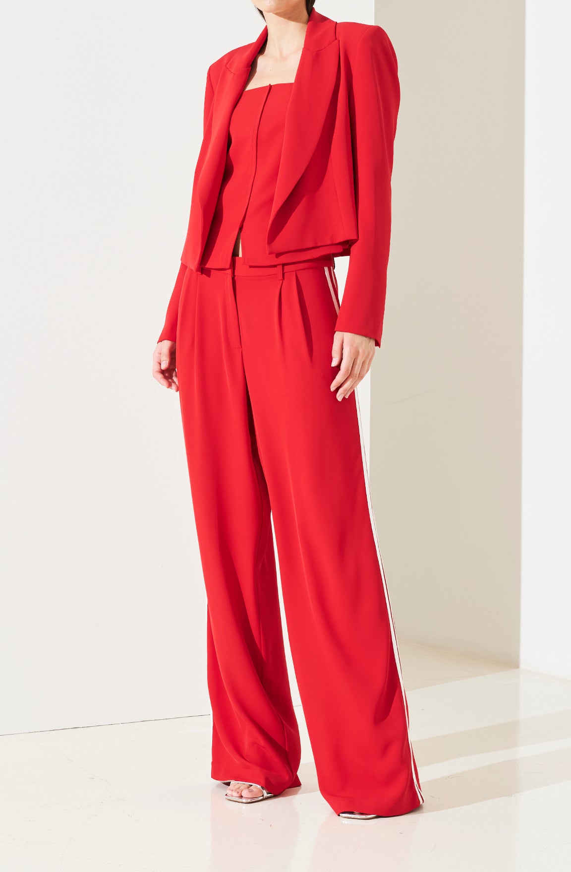 SO ALLURE Pantalone Palazzo Banda Laterale Fluido-Rosso