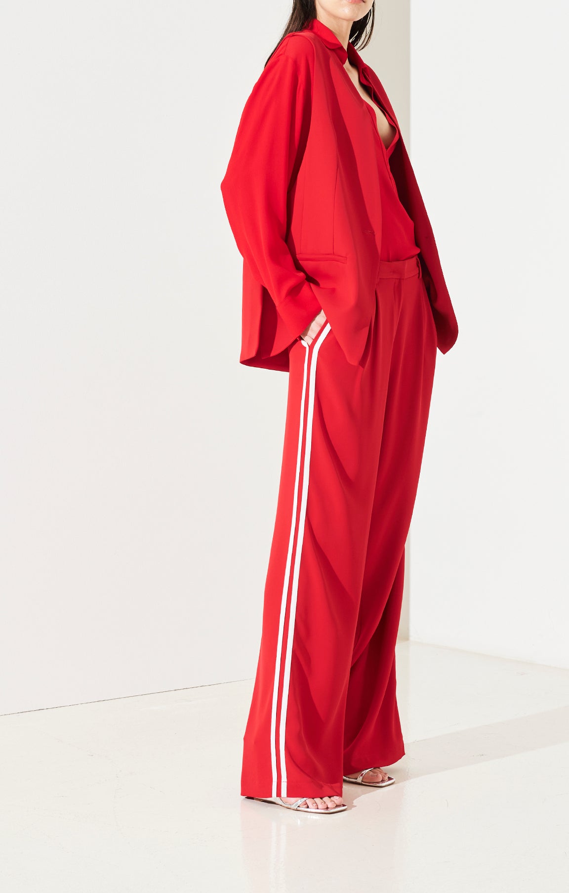 SO ALLURE Pantalone Palazzo Banda Laterale Fluido-Rosso