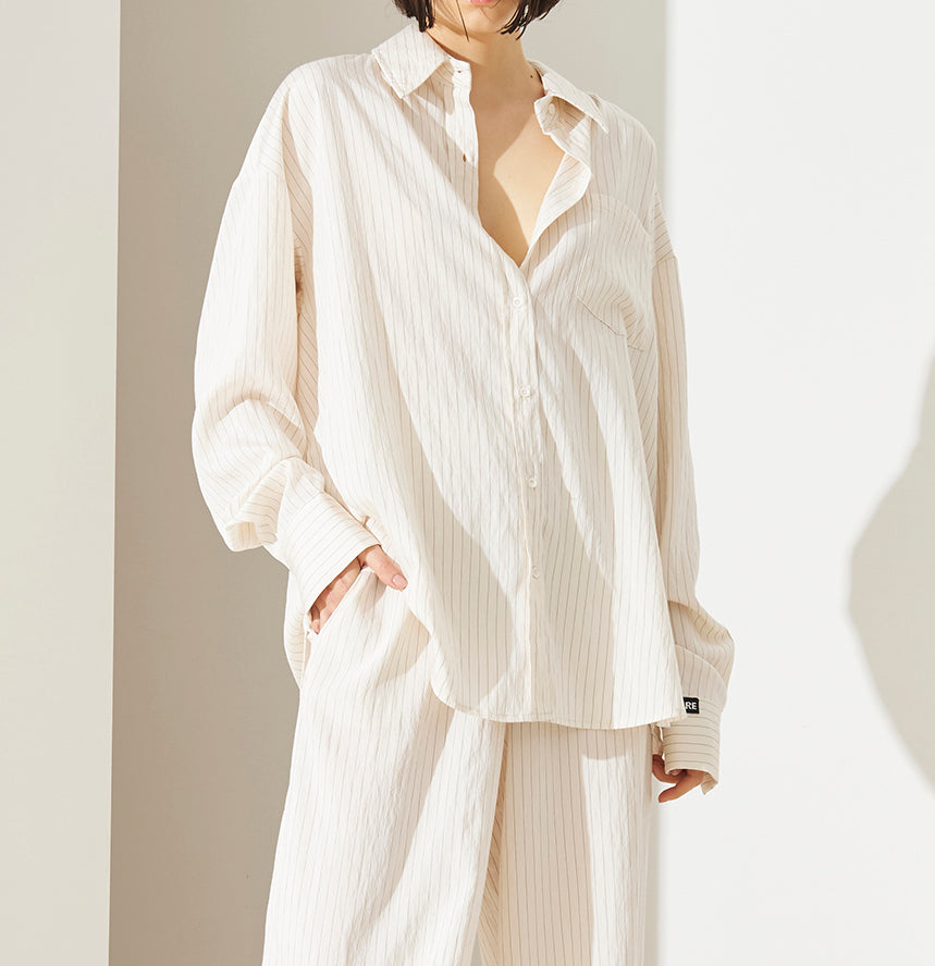 SO ALLURE Camicia Oversize Gessata Modal-Burro