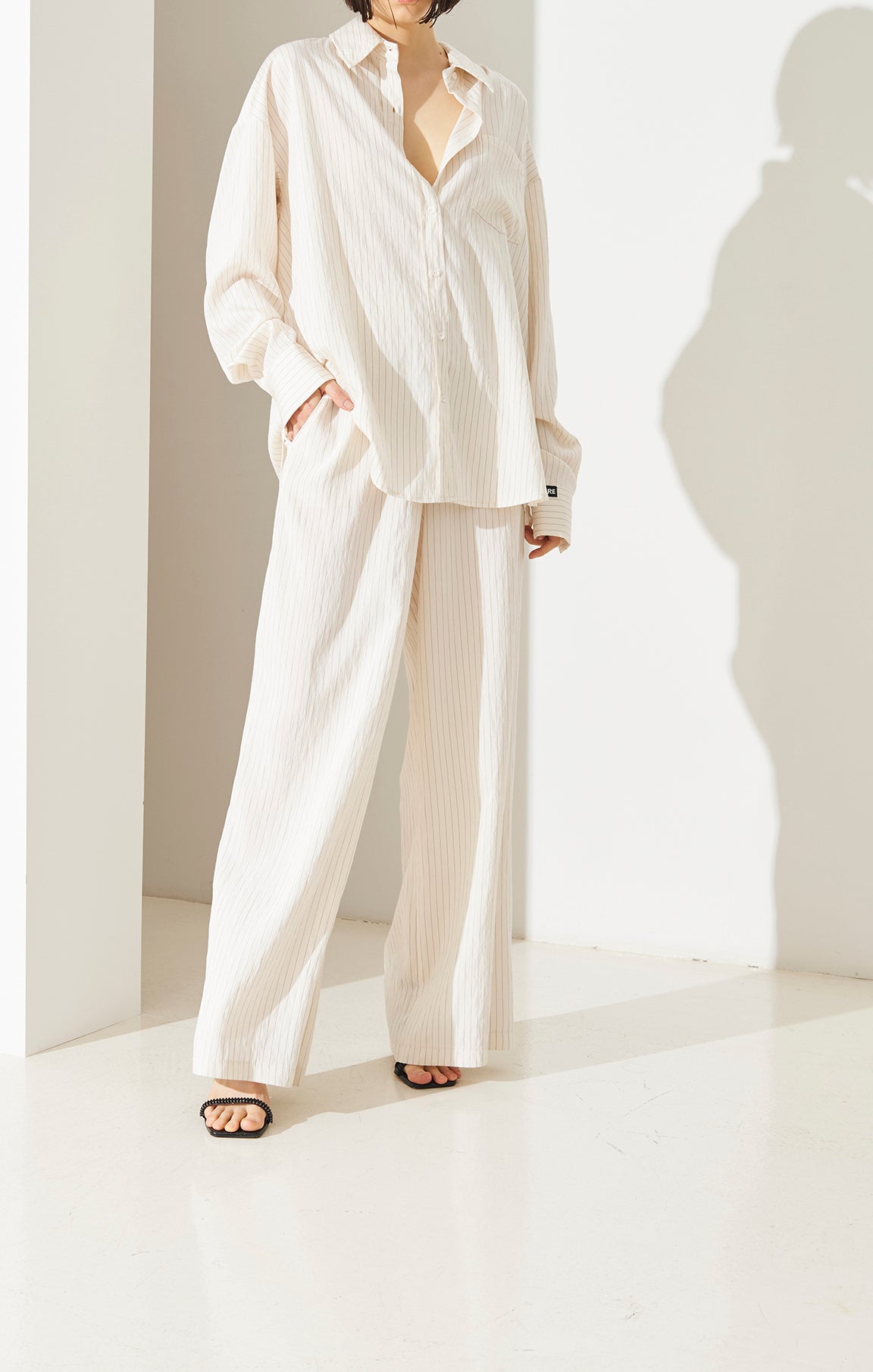 SO ALLURE Pantalone Palazzo Gessato Modal-Burro