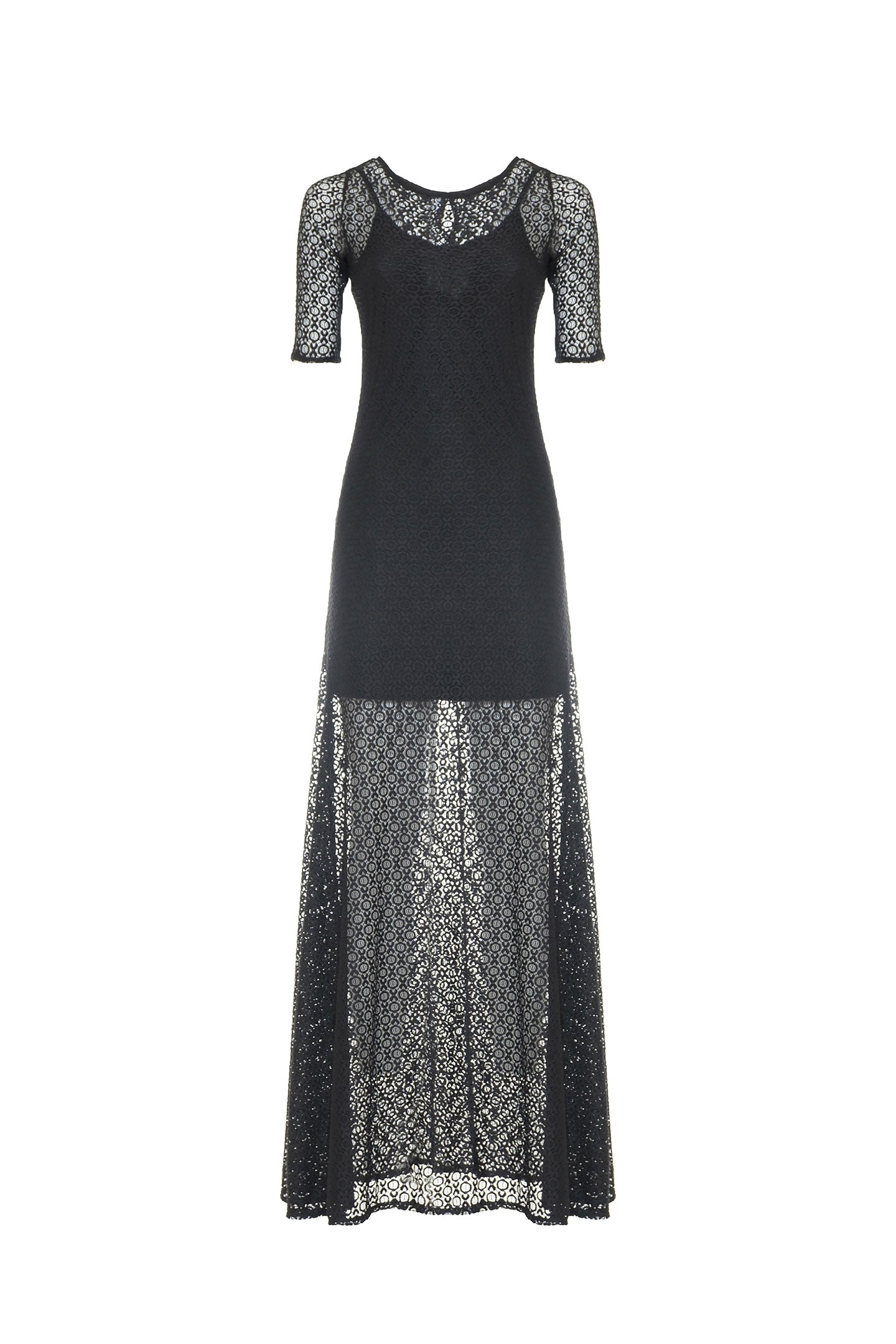 SO ALLURE Abito Lungo Pizzo Stretch-Nero