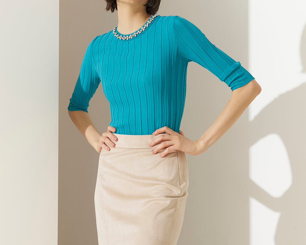 SO ALLURE Maglia Coste Girocollo Strass-Atollo