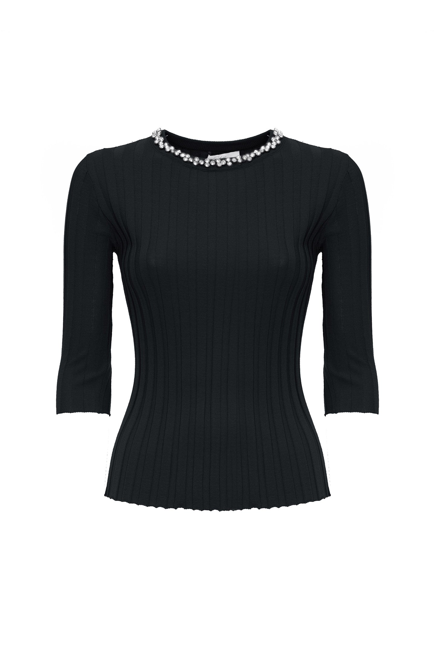 SO ALLURE Maglia Coste Girocollo Strass-Nero