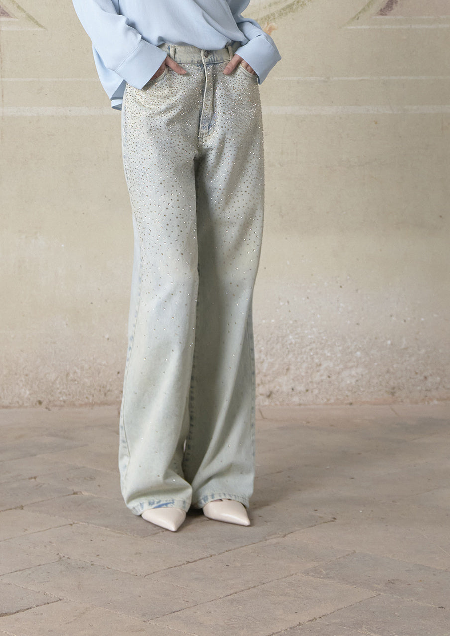 SO ALLURE Jeans Wide Leg Strass Denim-Light blue