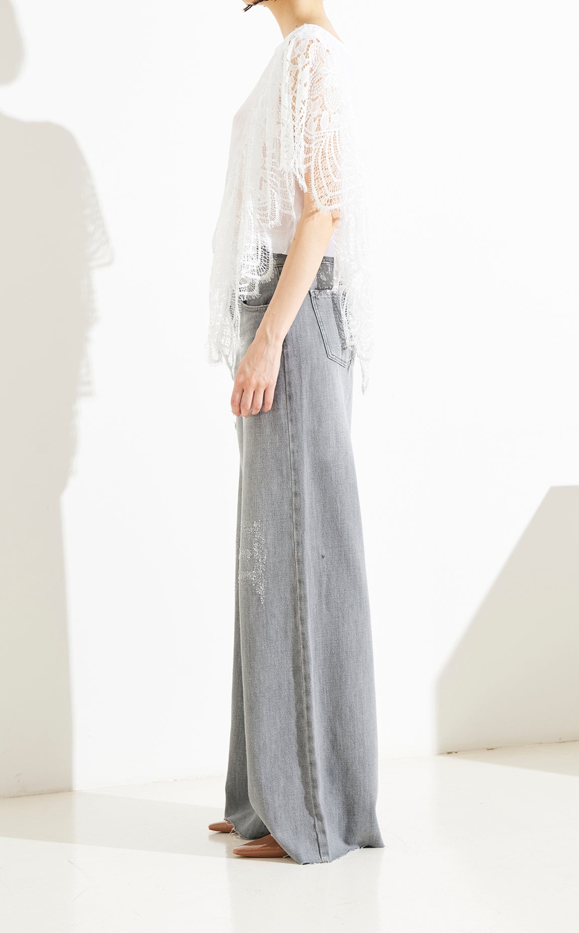 SO ALLURE JEANS Wide Leg Over Denim-Light Grey