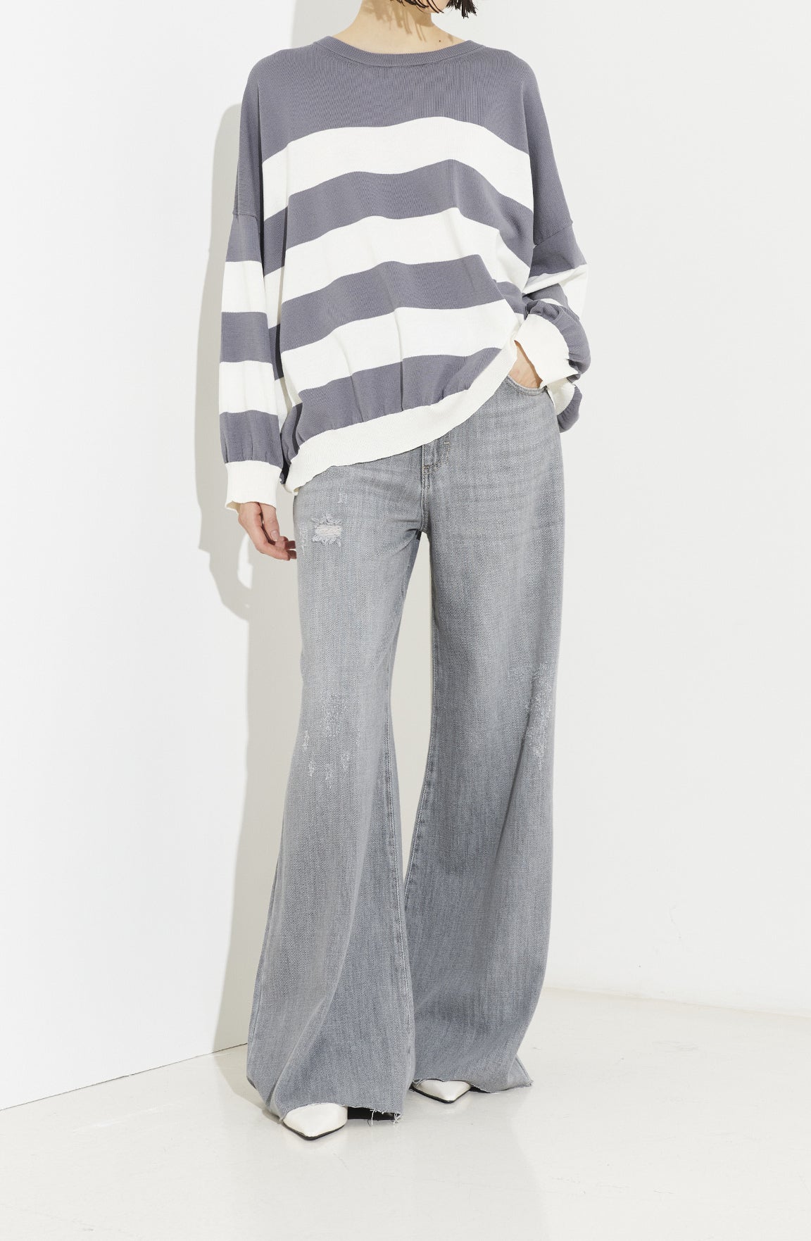 SO ALLURE JEANS Wide Leg Over Denim-Light Grey