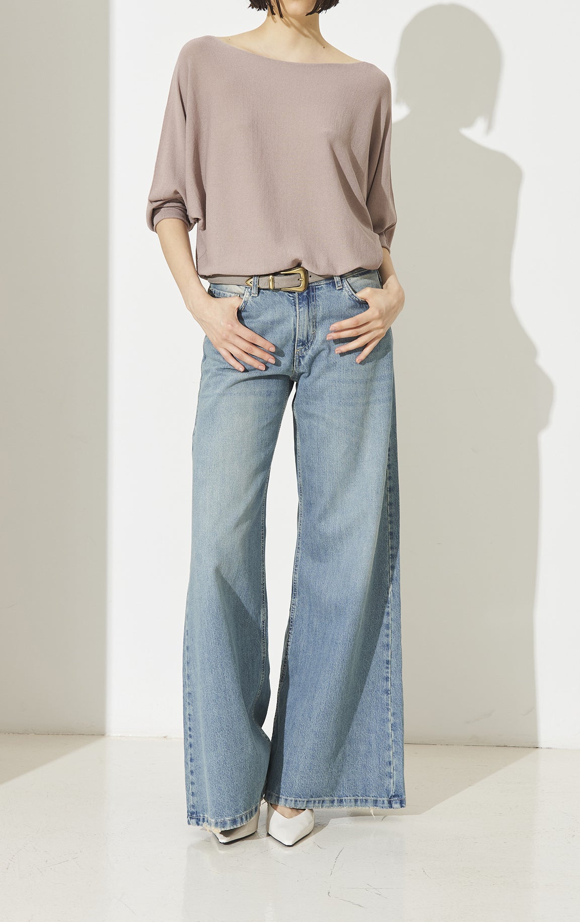 SO ALLURE Jeans Wide Leg Molature Denim-Medium Blue