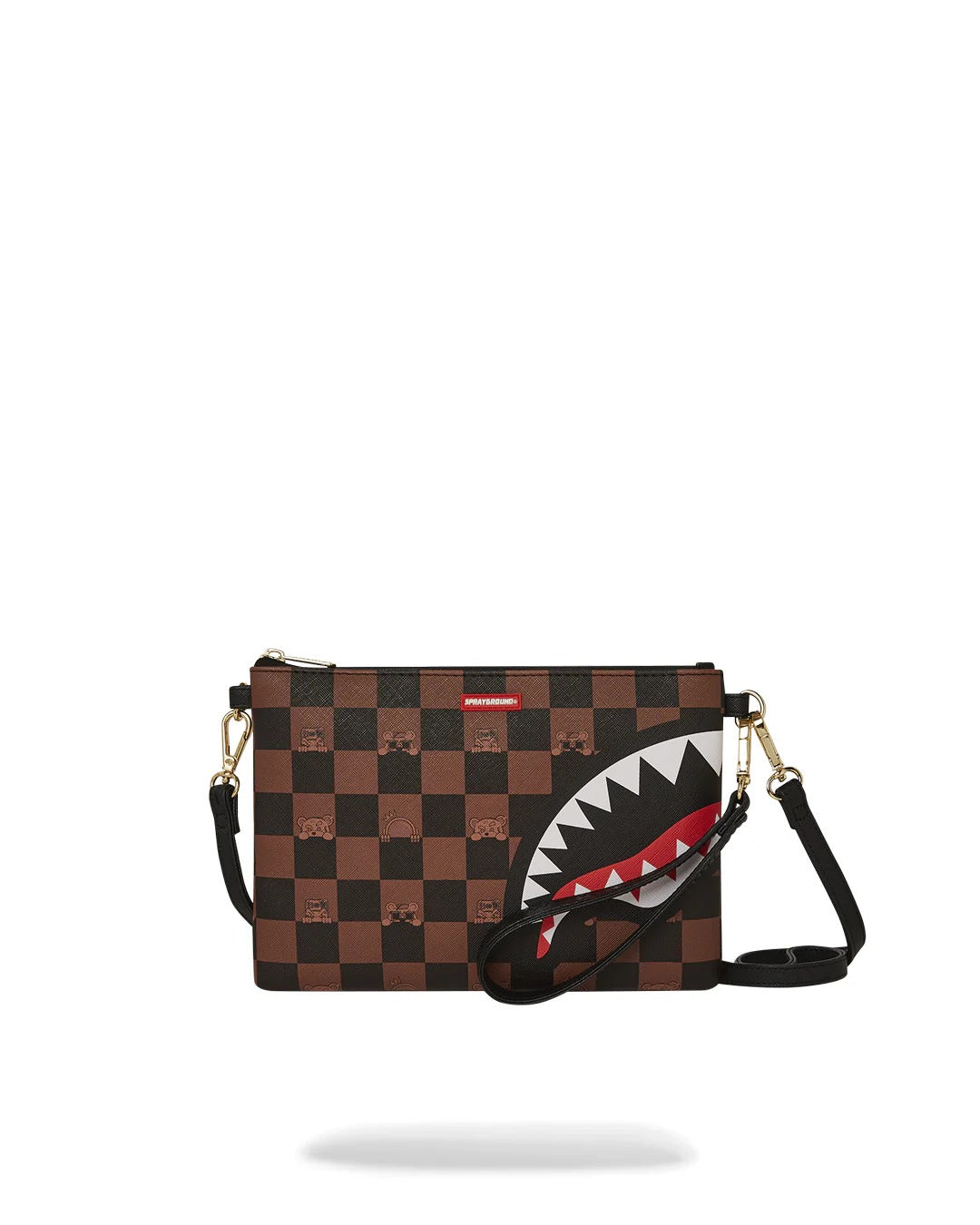 SPRAYGROUND Pochette Peeking Character Check-Marrone