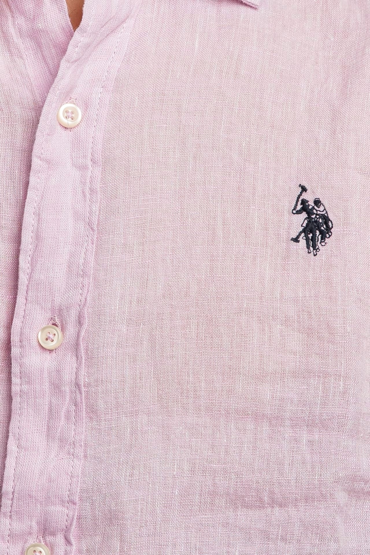 U.S. POLO ASSN. Camicia Uomo ZED Lino Chambray Slim Fit-Rosa