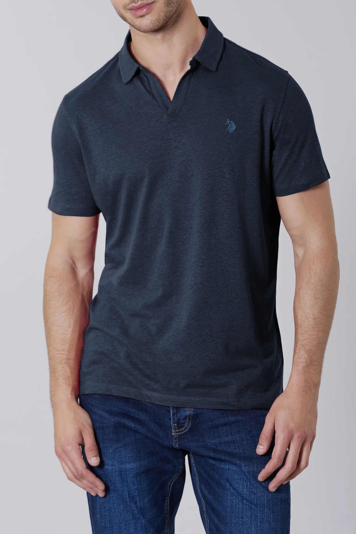 U.S. POLO ASSN. Polo Uomo Derk Cotone Lino-Blu