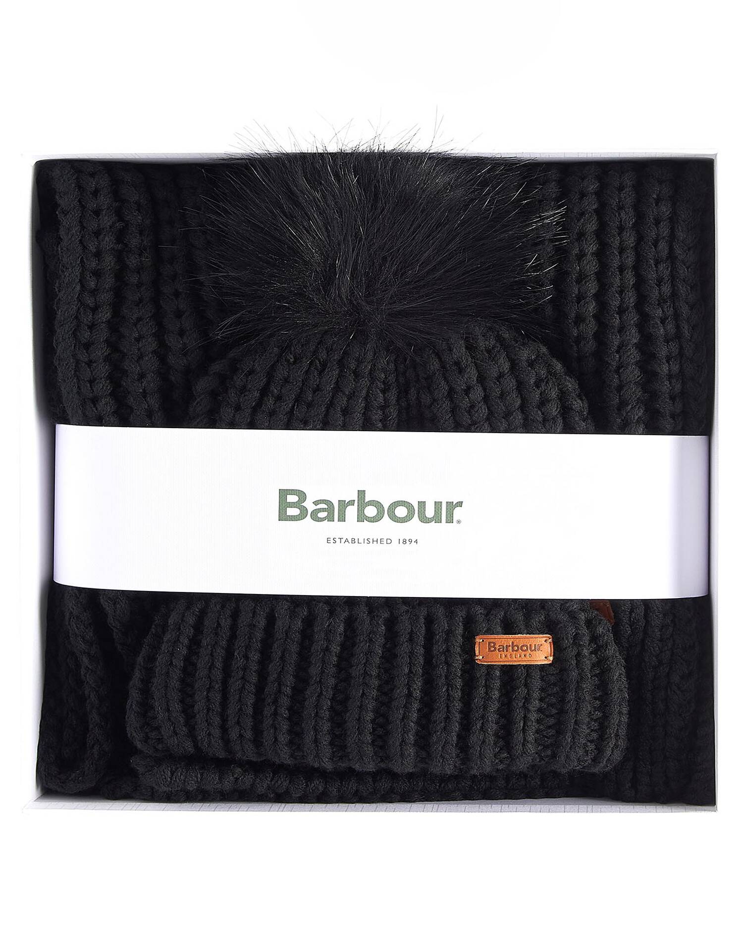 BARBOUR Set Regalo Donna Berretto & Sciarpa Saltburn-Classic Black