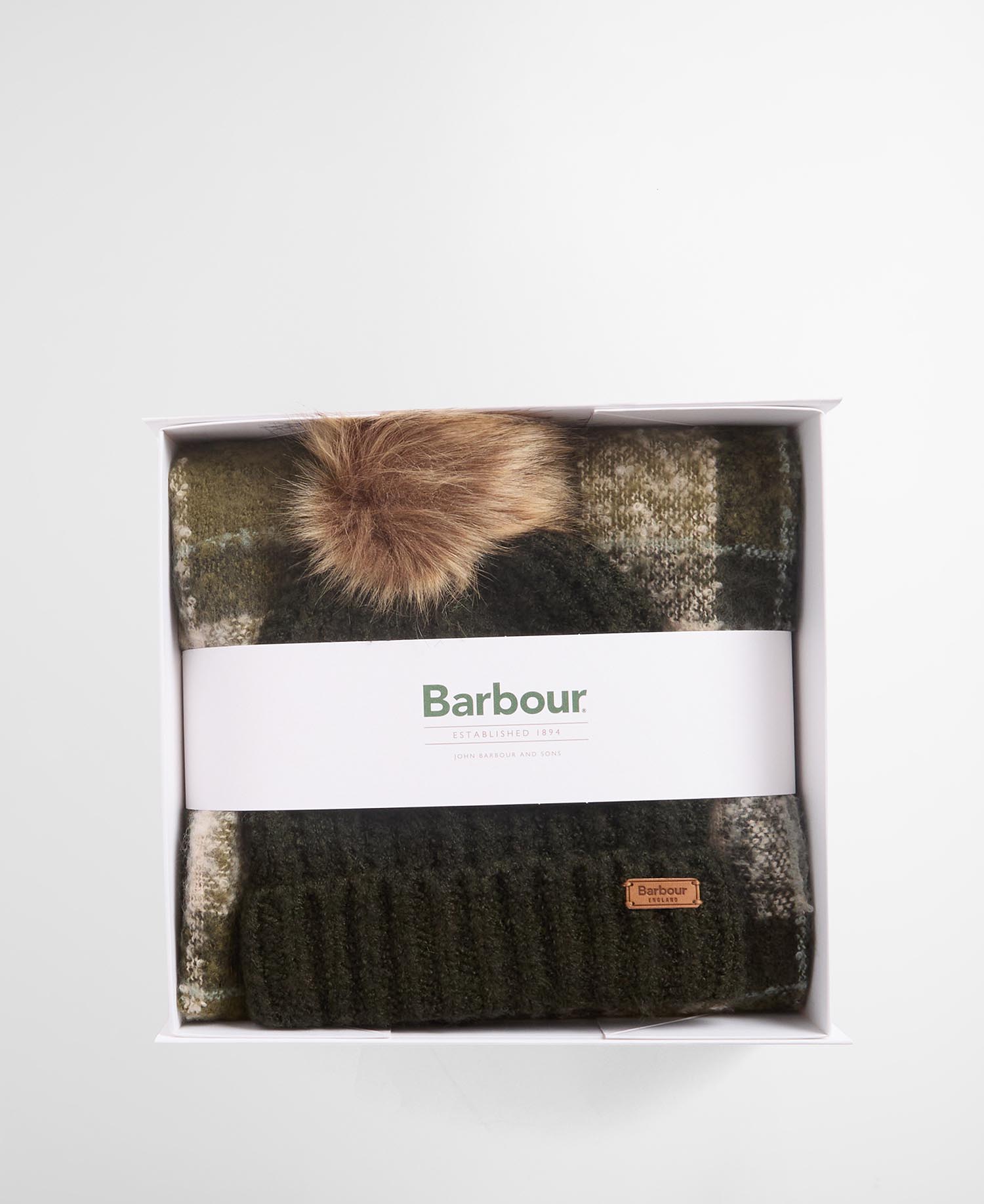 BARBOUR Set Regalo Donna Berretto & Sciarpa Tartan Saltburn-Ancient Loden
