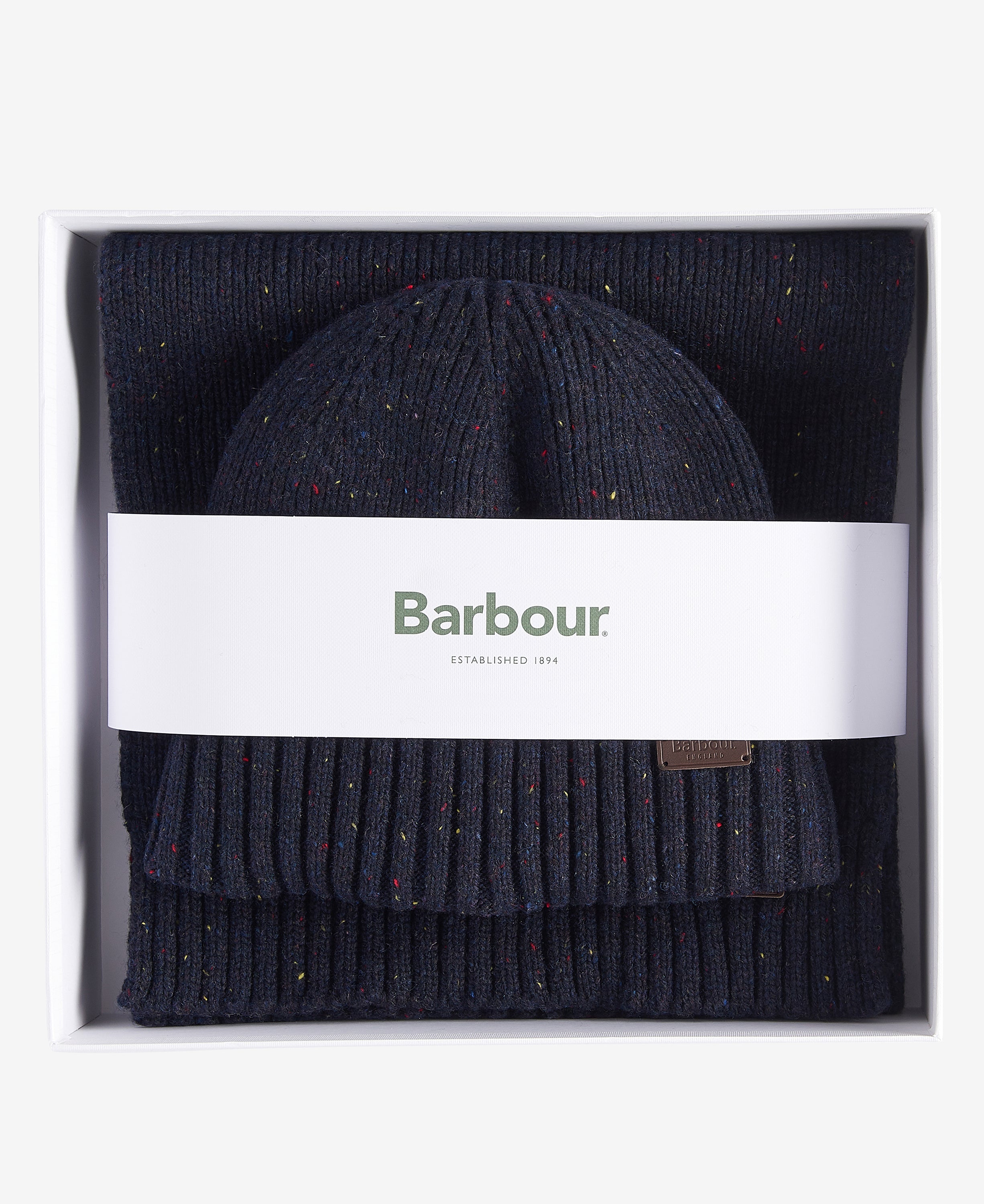 BARBOUR Set Regalo Uomo Berretto e Sciarpa CARLTON FLECK-Classic Navy
