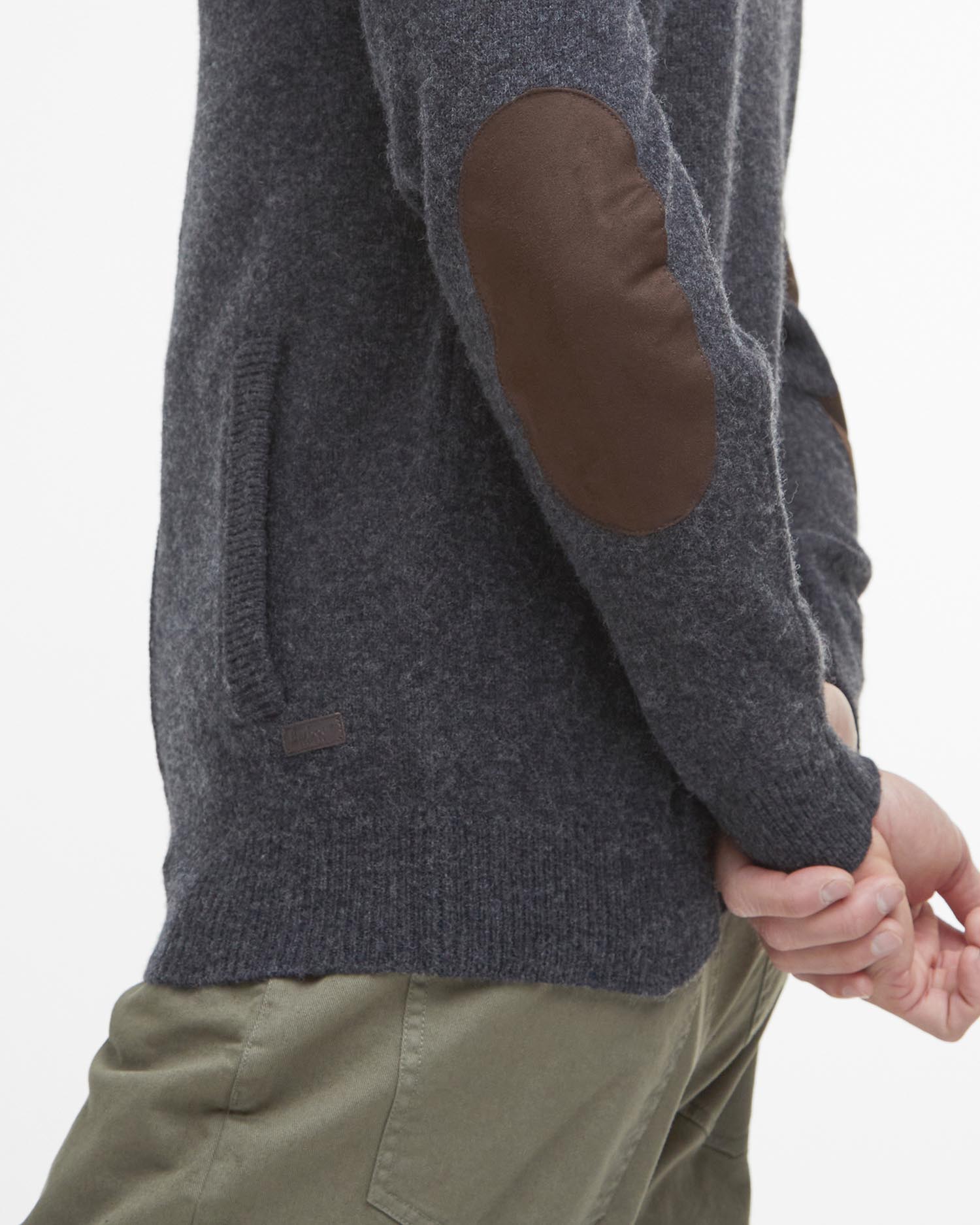 BARBOUR Maglione Uomo Essential Patch Zip-Charcoal Marl