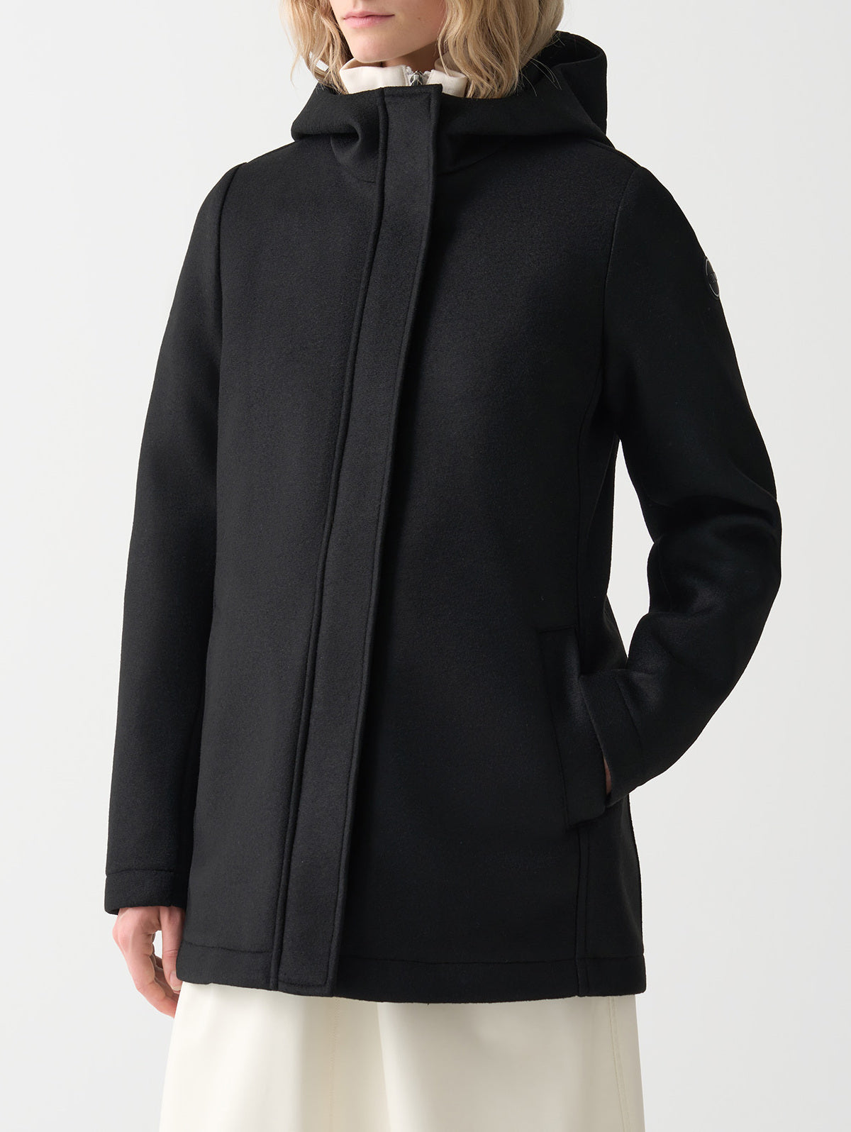 COLMAR Cappotto Donna in panno di lana con cappuccio-Nero