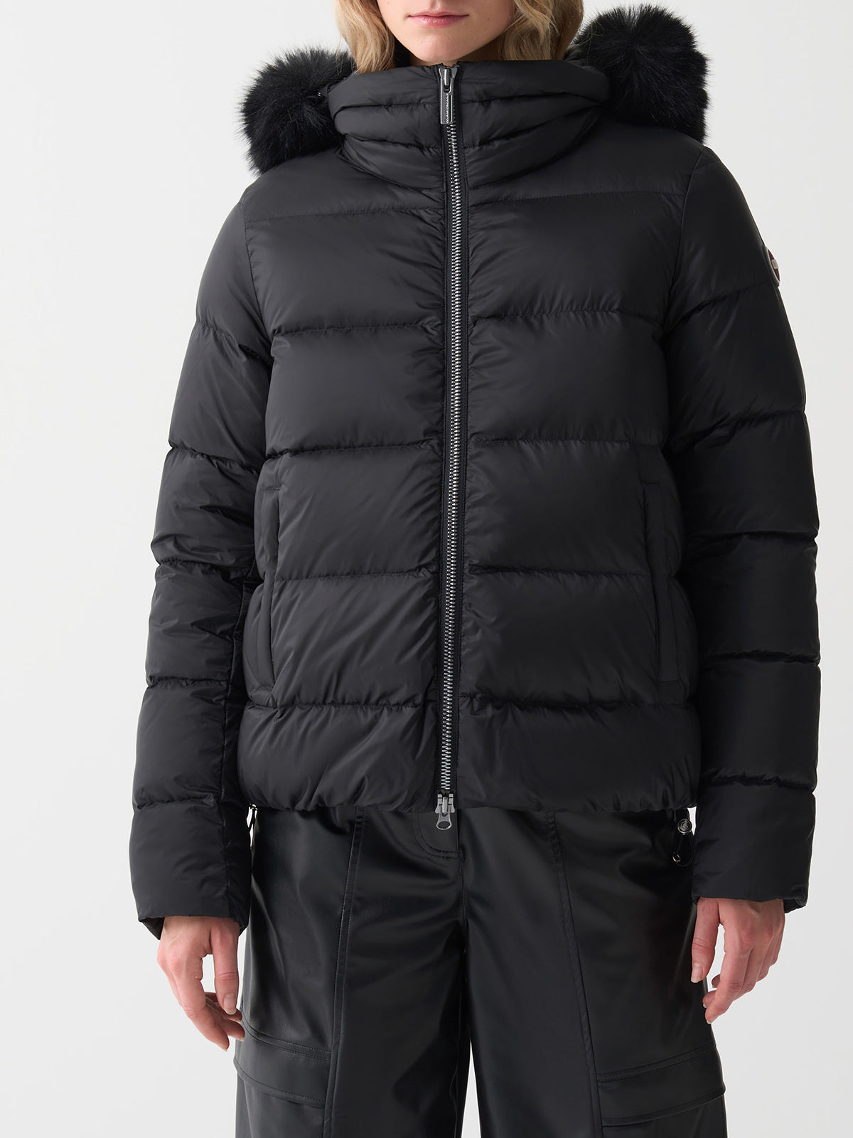 COLMAR Piumino Donna Trapuntato Collo alto Cappuccio Ecopelliccia-Nero