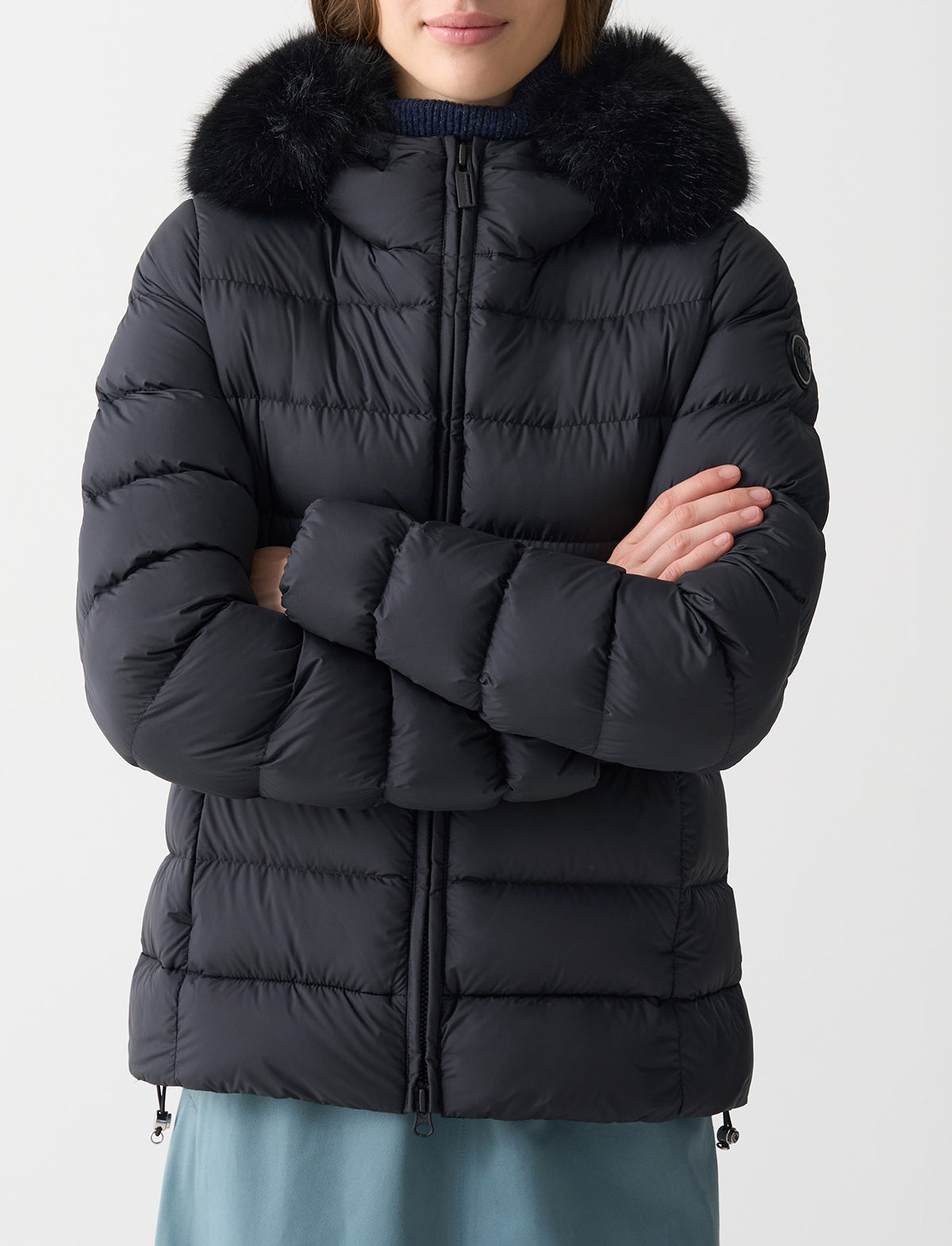 COLMAR Piumino Donna Opaco Cappuccio Ecopelliccia-Nero