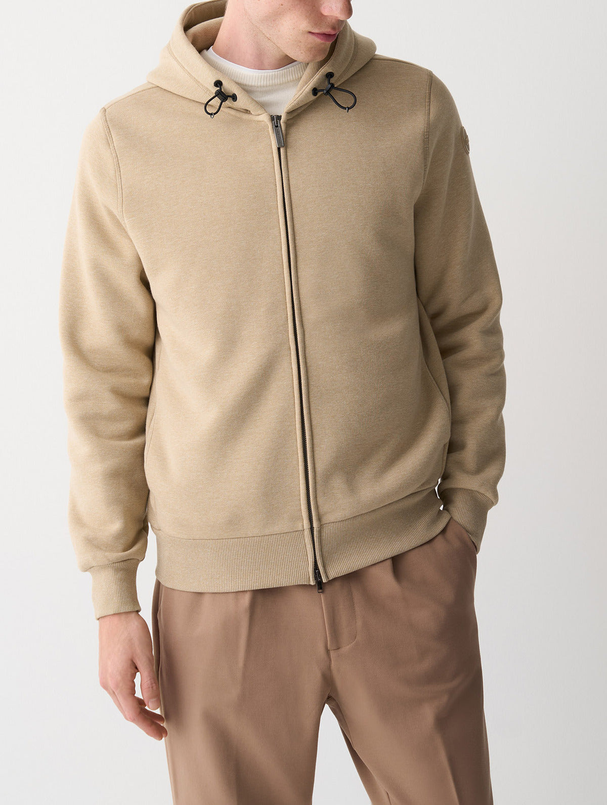 COLMAR Felpa Uomo Zip Coulisse Cappuccio Mélange-Beige Mocaccino